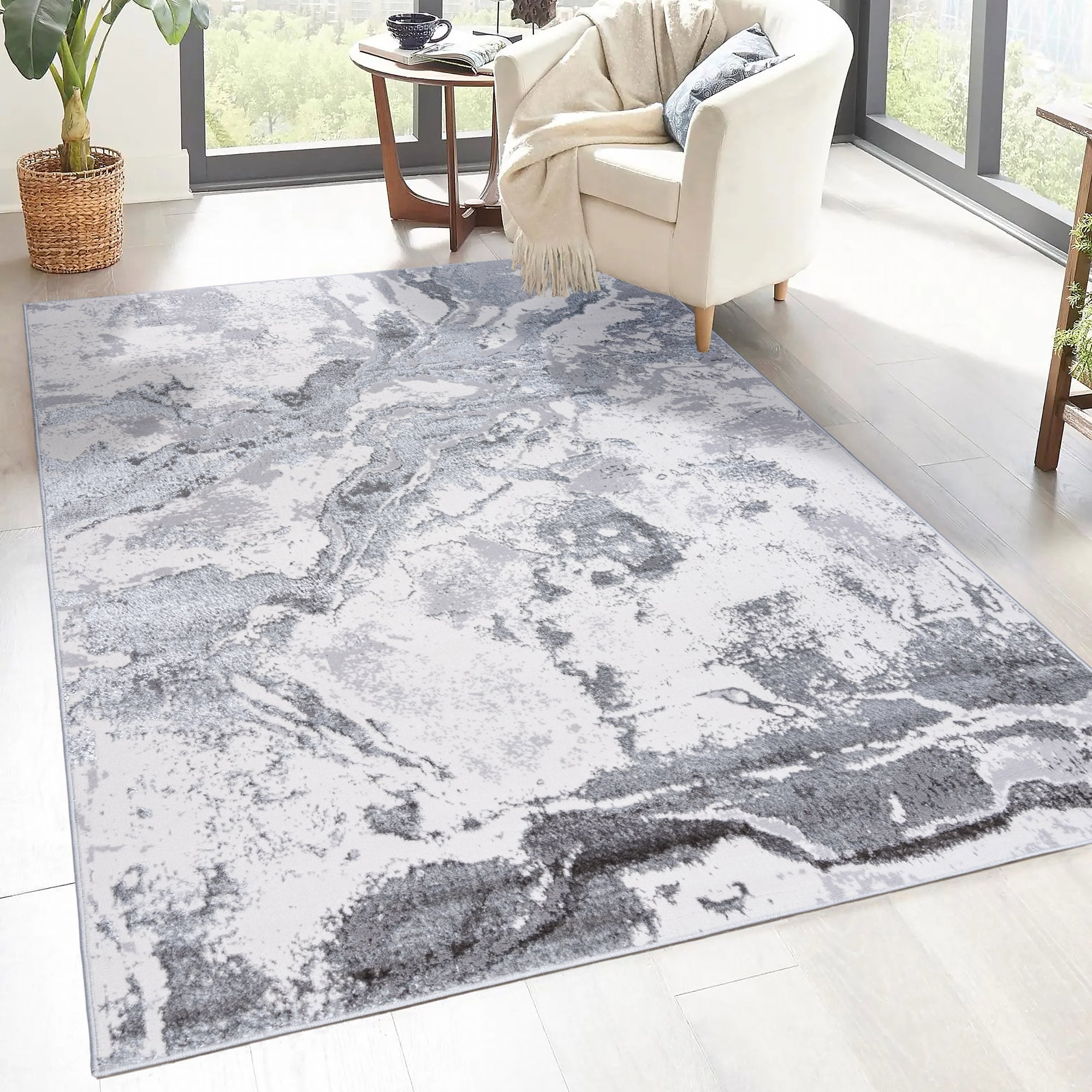 Style Selections 28272 Nightsky Marble 5 x 8 (ft) Polyester/Polypropylene Gray Rectangular Indoor Geode Area rug