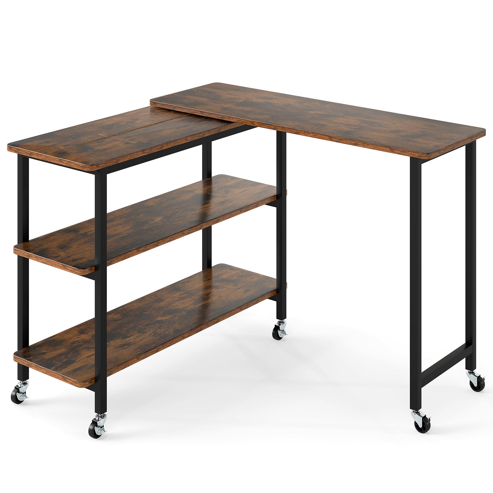 Slickblue D-CO-FC37036WH 31.5-49.5 in Walnut/Brown/Rustic Brown Industrial Rotating Sofa Side Table for Living Room or Bedroom