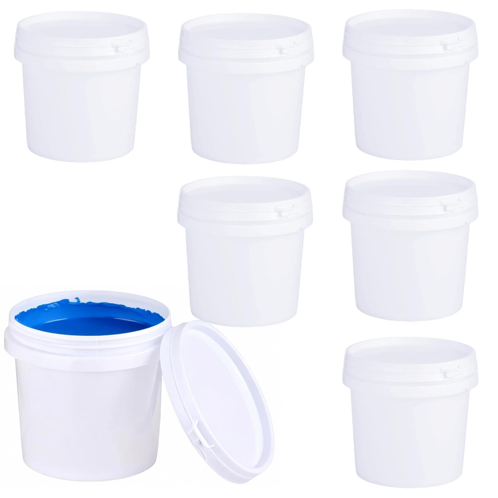 LAIFUCAM  8 PCS Quart Plastic Paint Cans with Lids Empty Paint Containers for Leftover Paint White Paint Storage Pails Tight Seal Lids Stackable