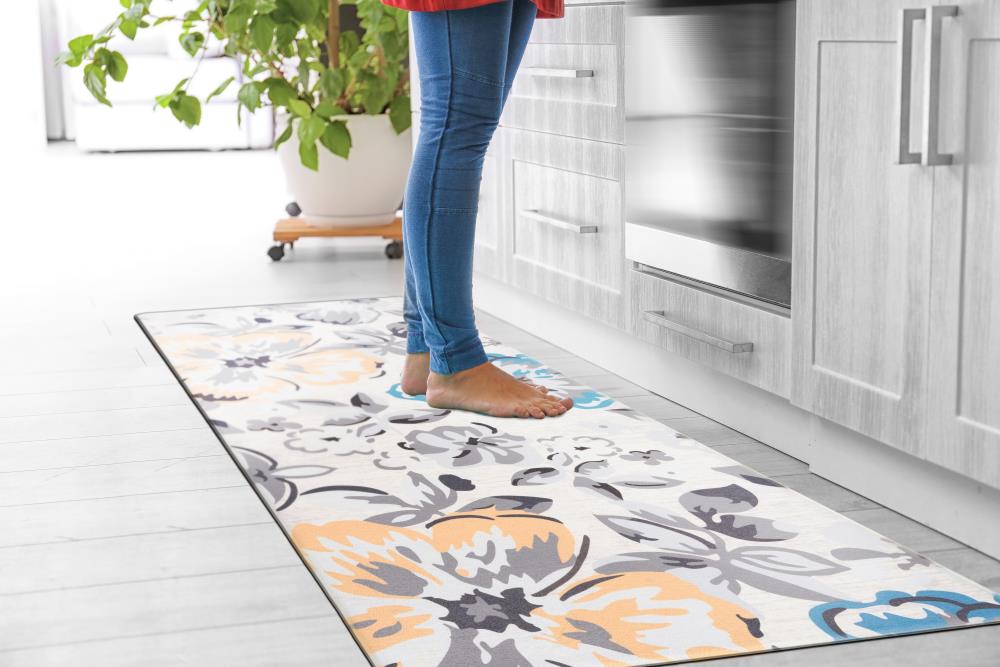 Cream Floral Anti-Fatigue Kitchen Mat 18" x 47"