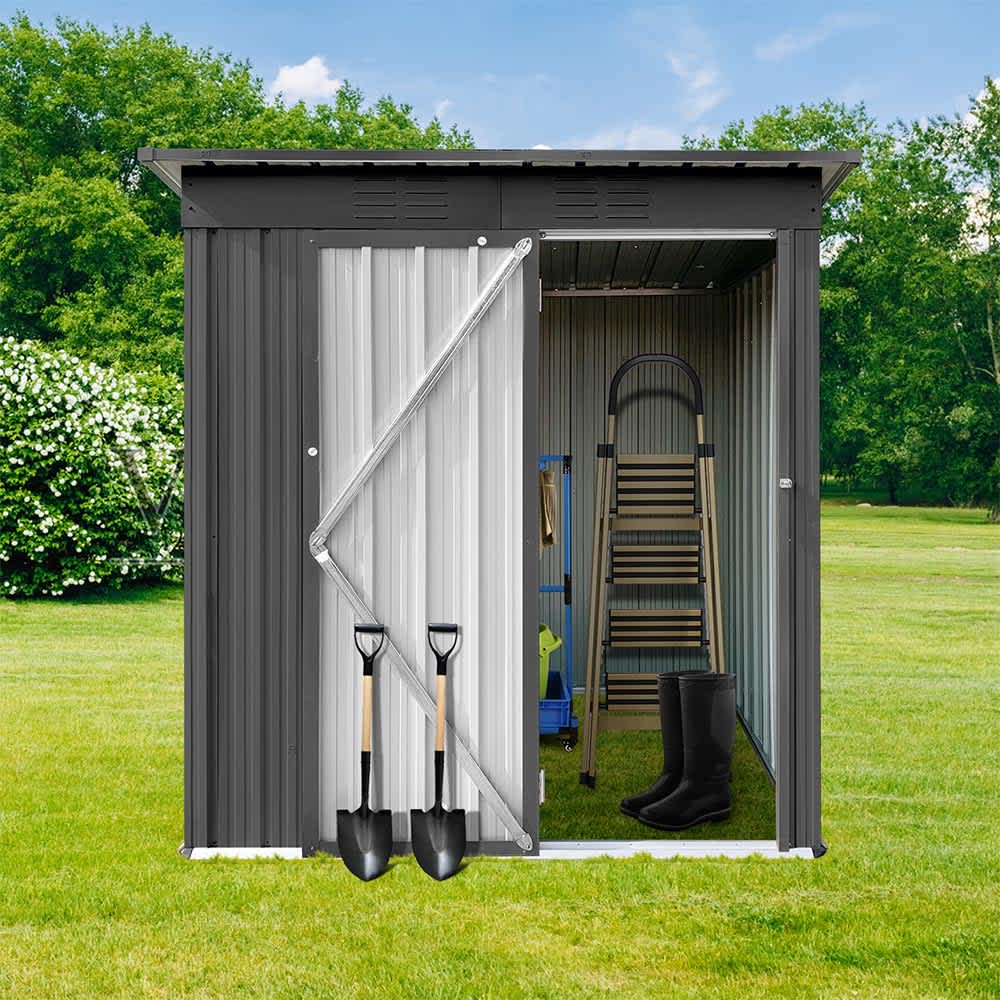 JUJABU SHED-9 Grey Garbage Bin Shed Stores 3 Trash Cans Metal Outdoor Bin Shed for Garbage Storage