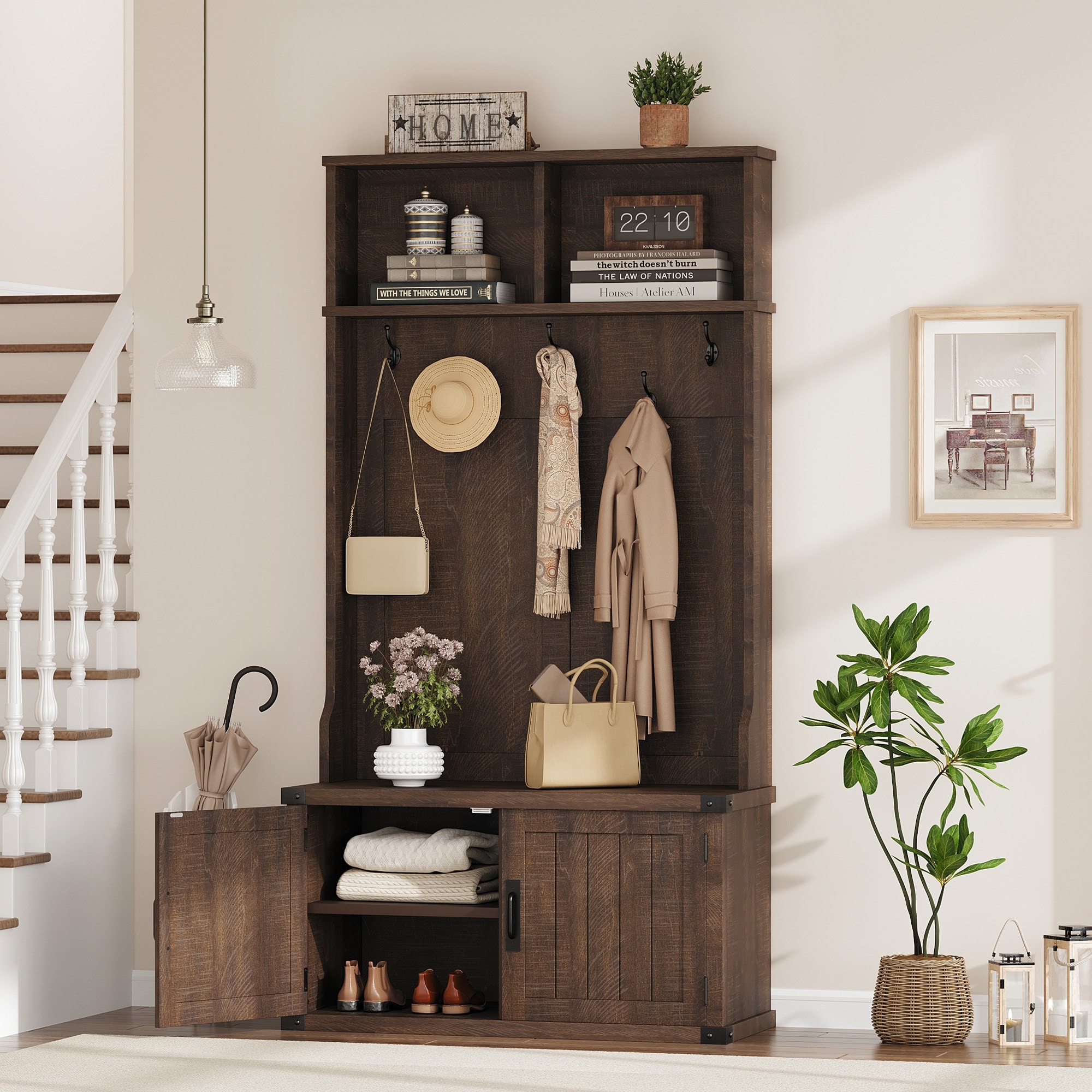 IdealHouse 3 in 1 Entryway Hall Tree Organizer Bench with Adjustable ...