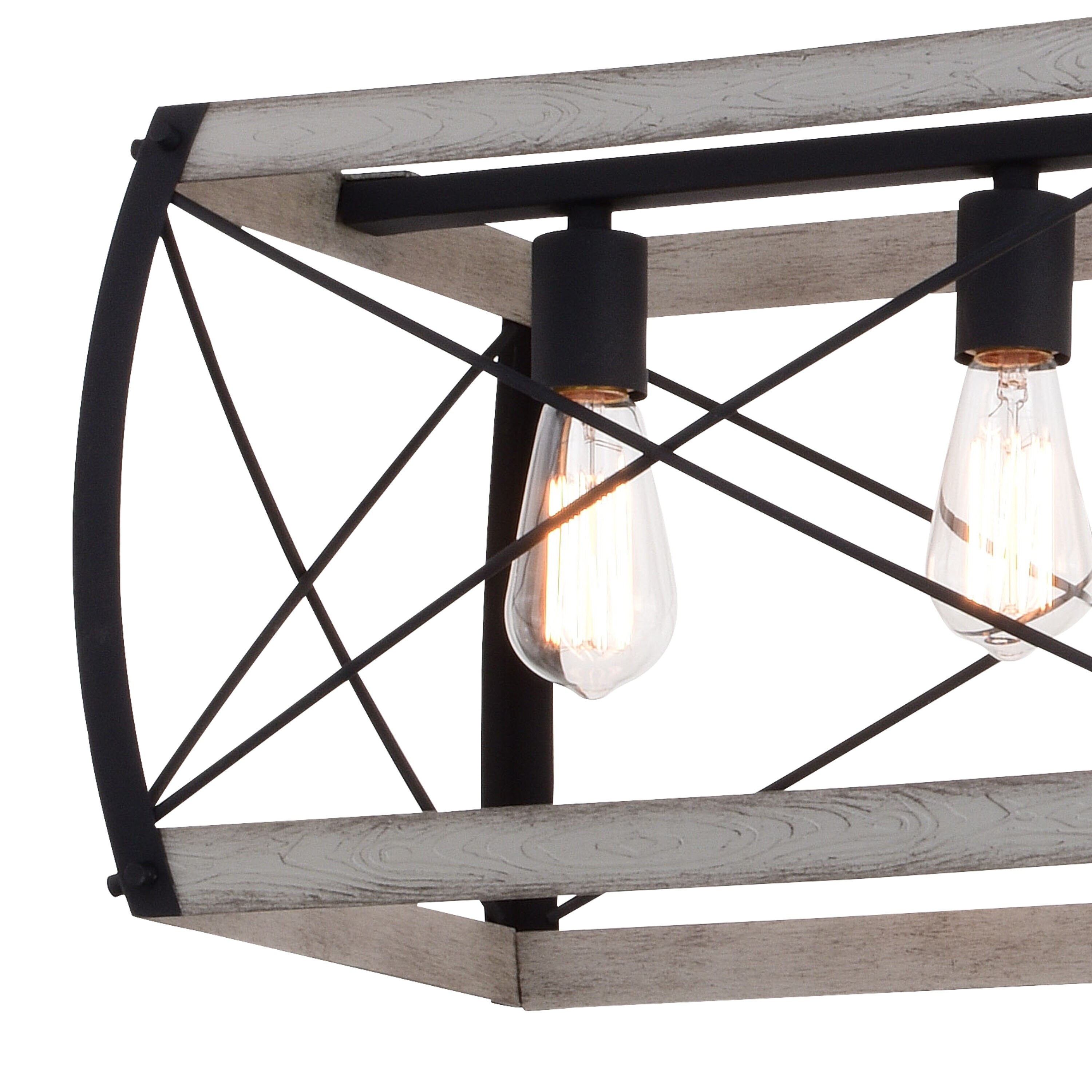 Montclare 35" Textured Black Cage Linear Chandelier with White Ash Accents