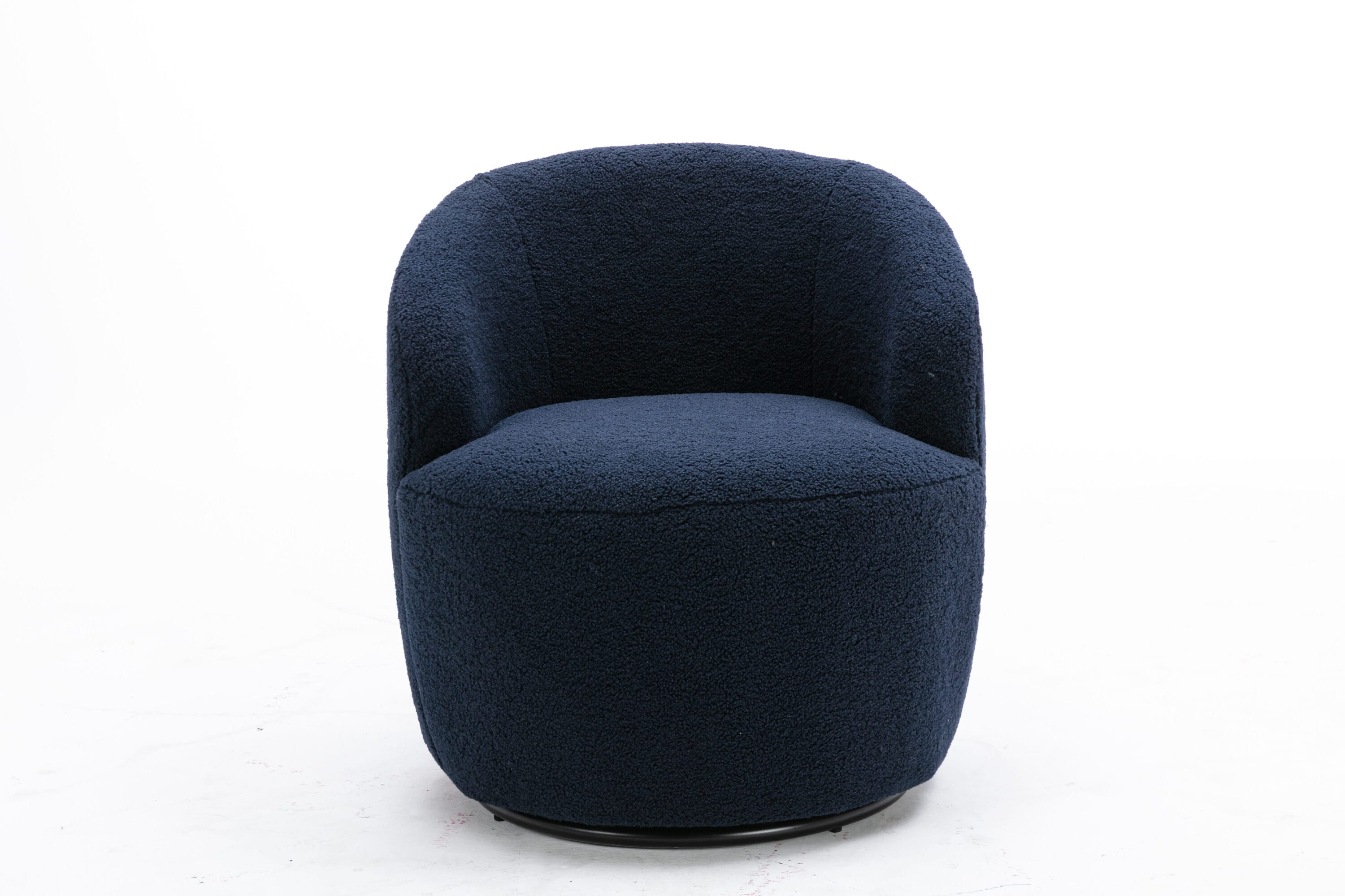 Rbied Teddy Fabric Swivel Accent Armchair Barrel Chair with Black Metal Ring Dark Blue