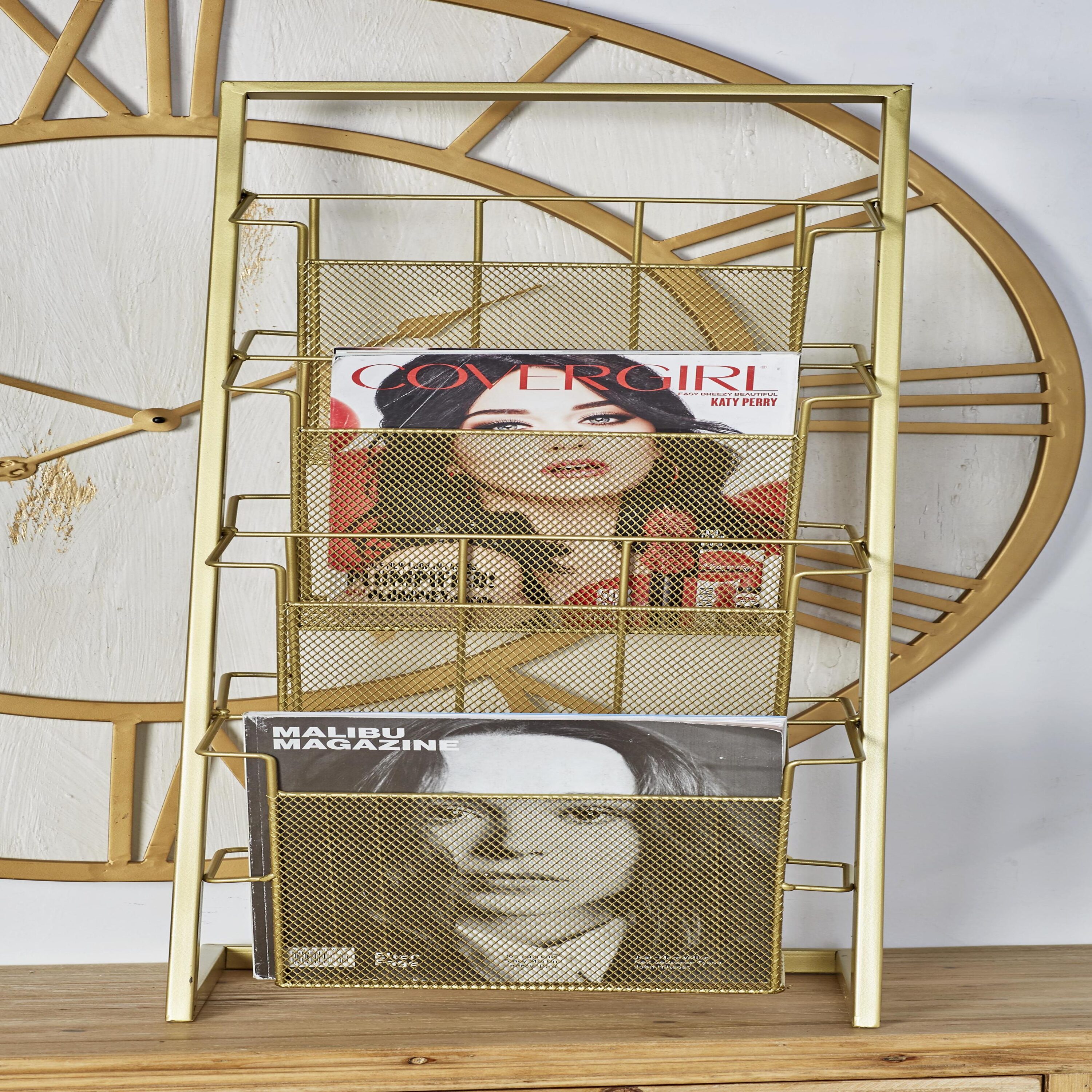 Grayson Lane 86929 ( 10 W x 34 H x 12 D ) Gold with Tall Stand Iron Magazine file