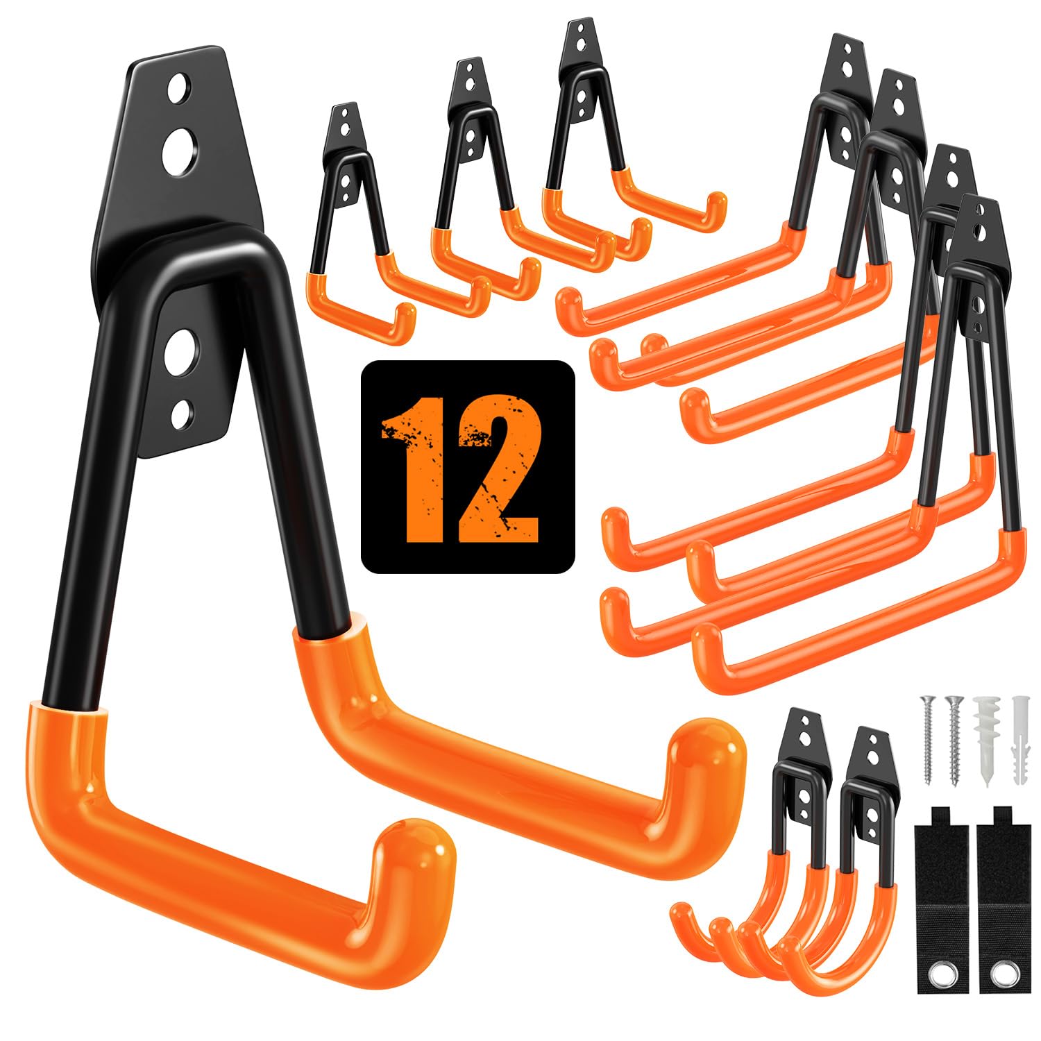 UUDULY 12 Pack Heavy Duty Garage Hooks Utility Wall Mount Hooks for Hanging Bike Ladder Hose Extension Cord Straps Anti Slip Coating Screws #LUU0715U032