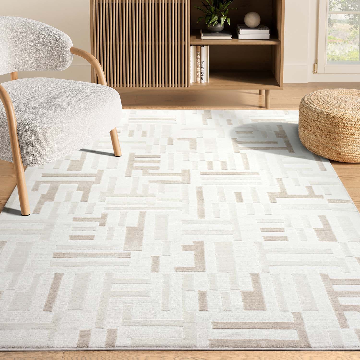 Abani Rugs NTL210A-8 Neutral 8 x 10 (ft) Loomed Beige Rectangular Indoor Geometric Area rug