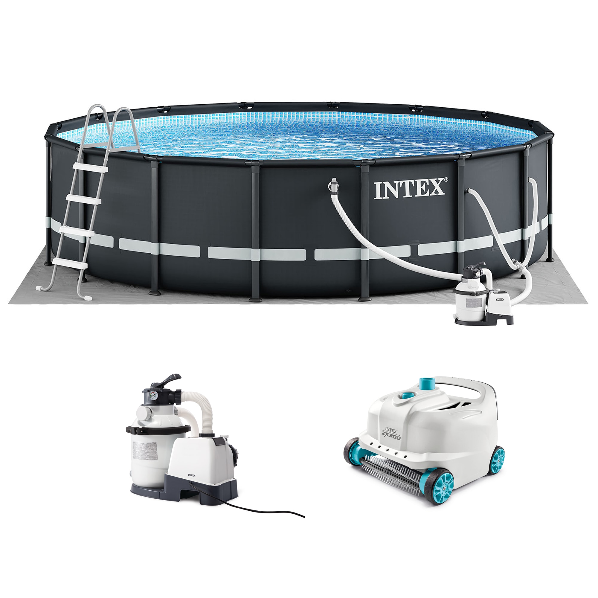 Intex 257698 Ultra XTR 16-ft x 16-ft x 48-in Metal frame Round Above-Ground Pool with Filter Pump with Ground Cloth with Pool Cover with Ladder