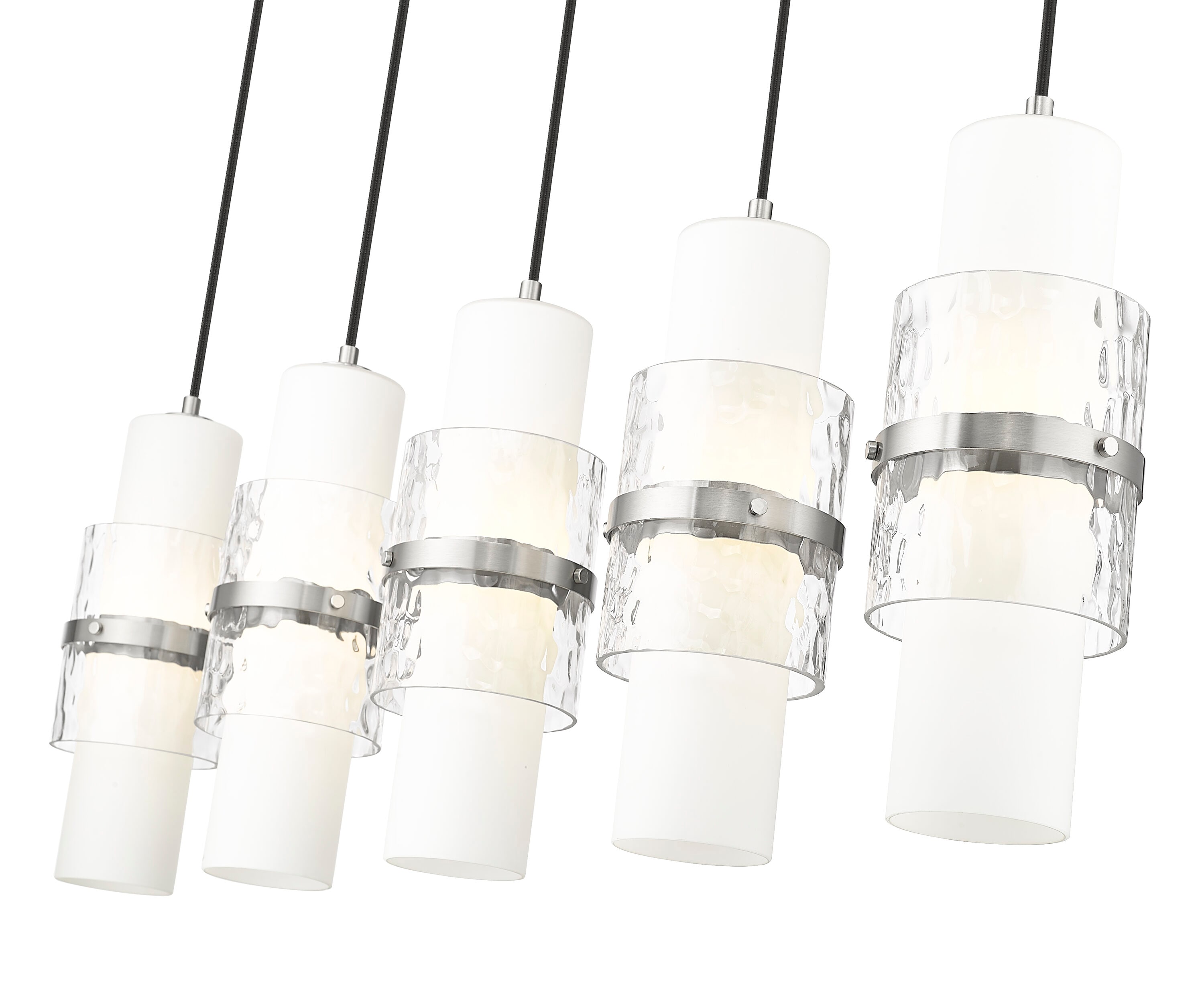 Brushed Nickel 5-Light Linear Chandelier with Etched Opal Glass Shades