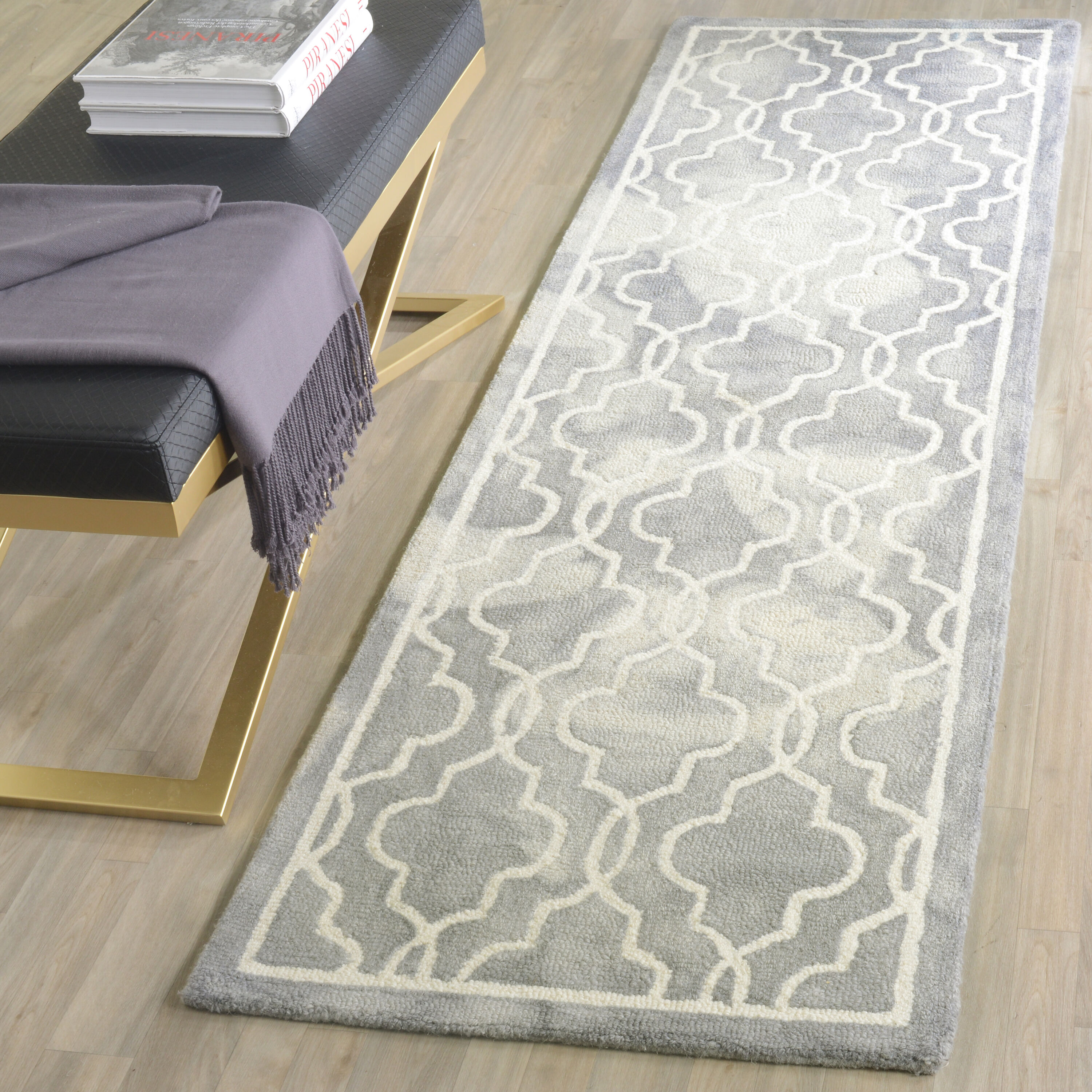 Safavieh DDY539C-28 Dip Dye Maribeth 2 x 8 (ft) Tufted Wool Gray/Ivory Rectangular Indoor Trellis Bohemian/Eclectic Runner rug