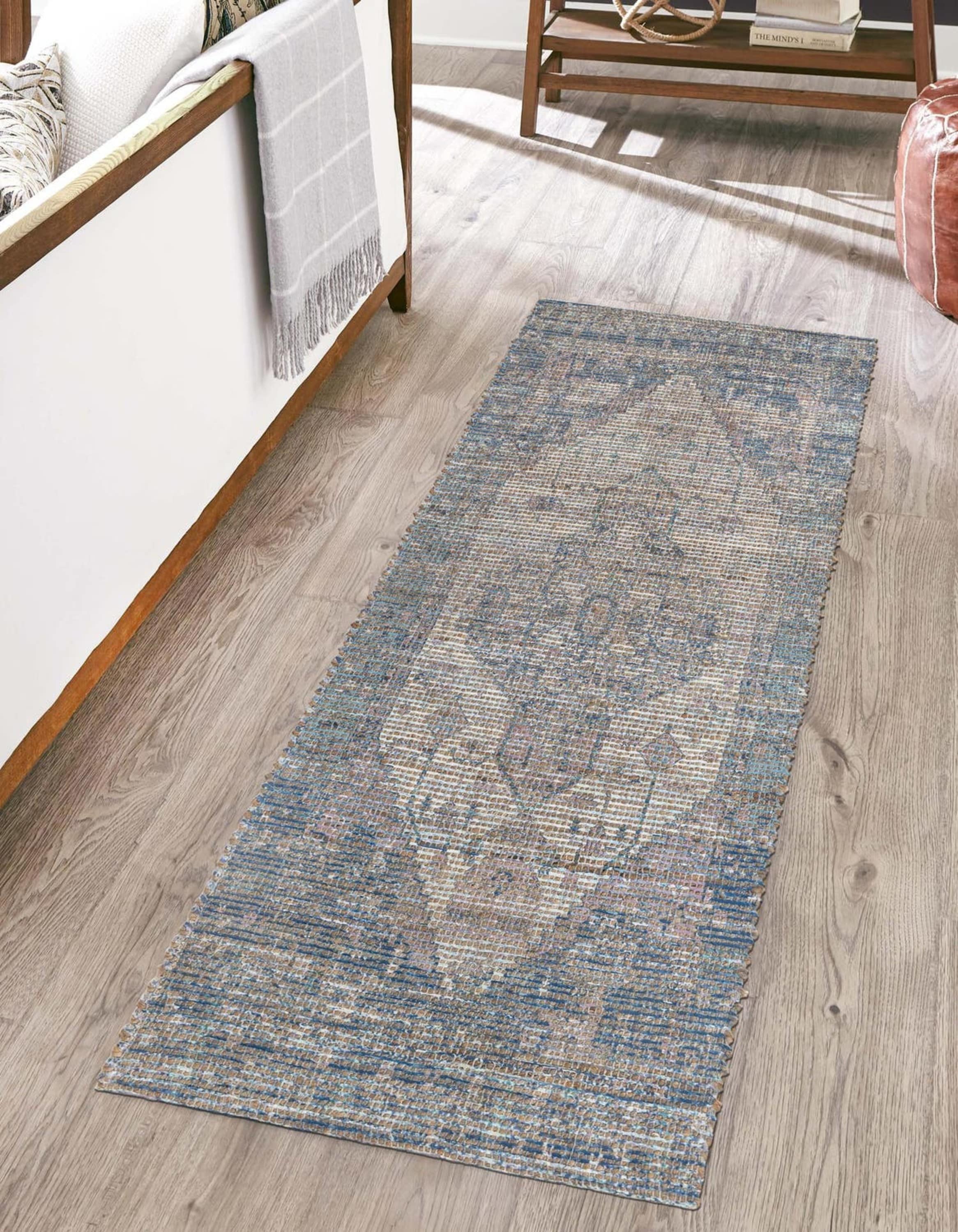 Unique Loom 3192173 Chenille Jute 2 x 8 (ft) Braided Jute Blue Rectangular Indoor Medallion Runner rug
