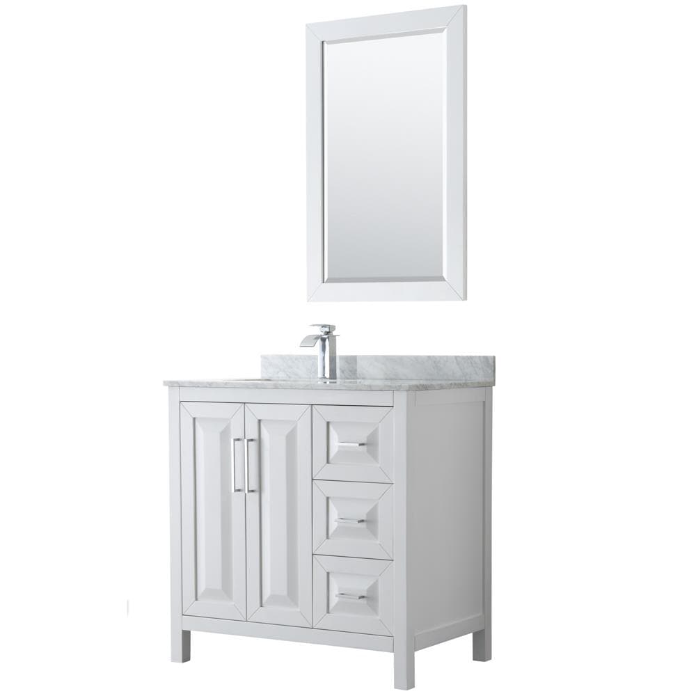 Wyndham Collection WCV252536SWHCMUNSM24 Daria 36-in White Undermount Single sink Bathroom Vanity with White Carrara Marble Natural marble Top (Mirror Included)