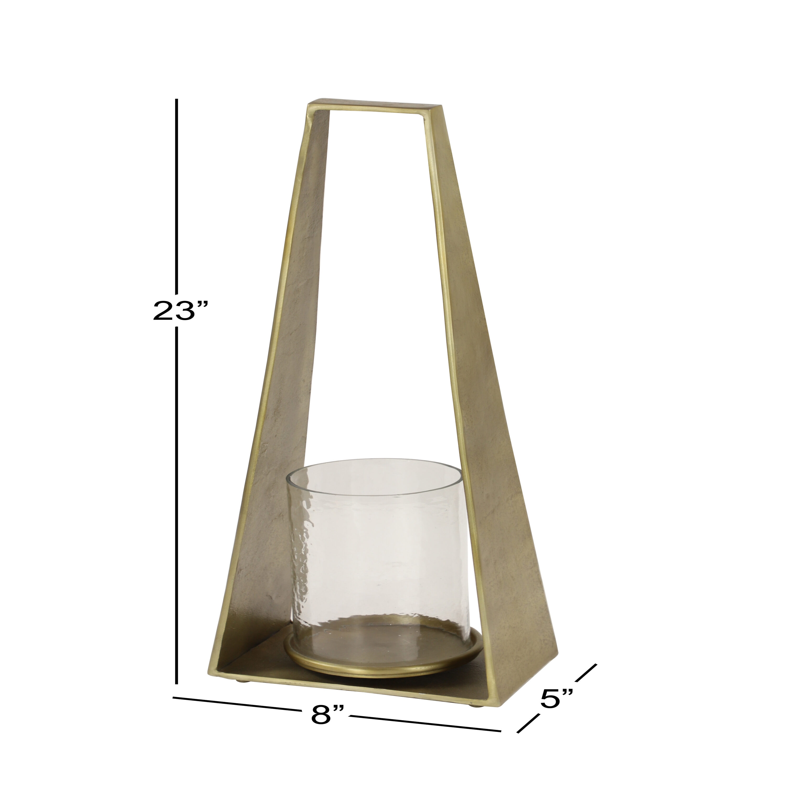Large Gold Metal and Glass Hurricane Candle Lantern
