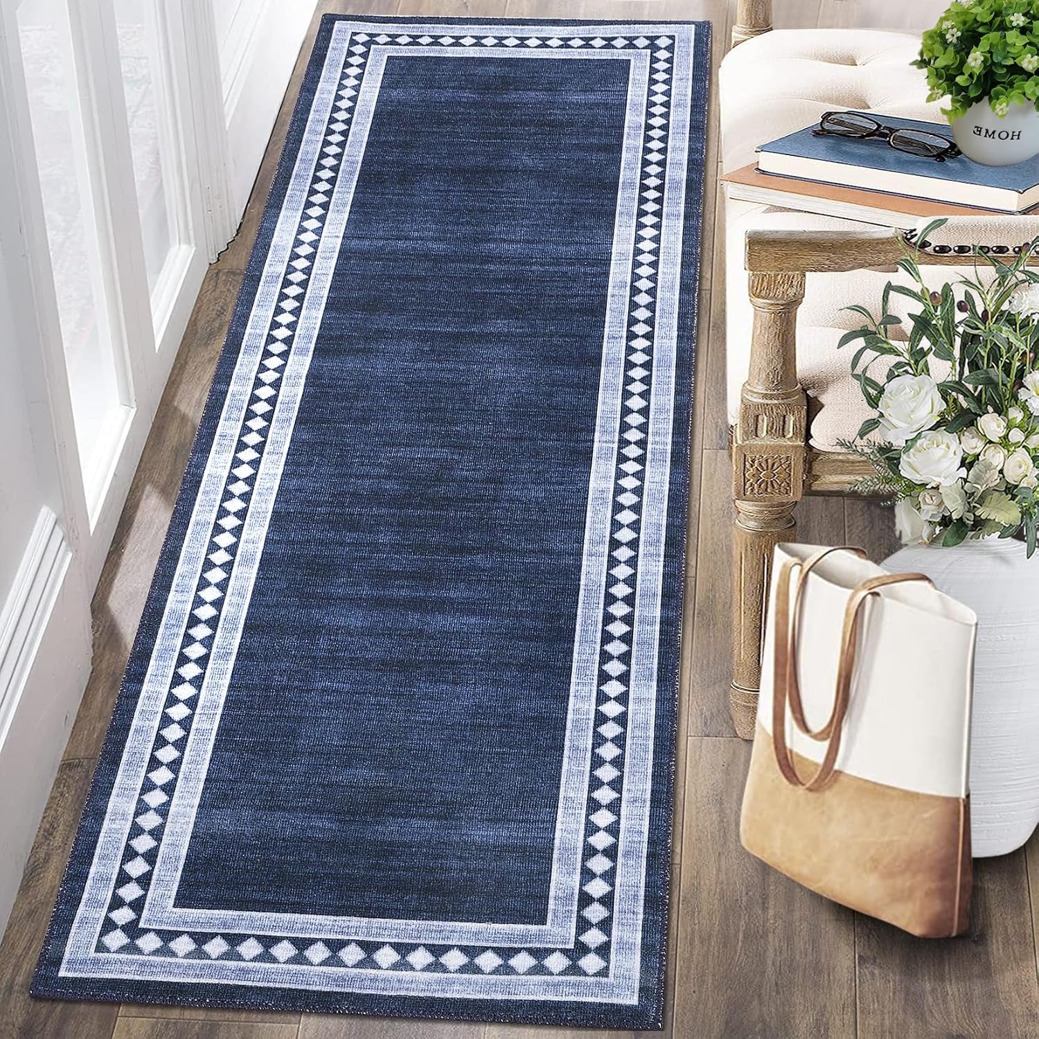 GAOMON - Modern Bordered 2x6 Washable Runner Rug Stain Resistant Indoor Carpet with Non-Slip Back...