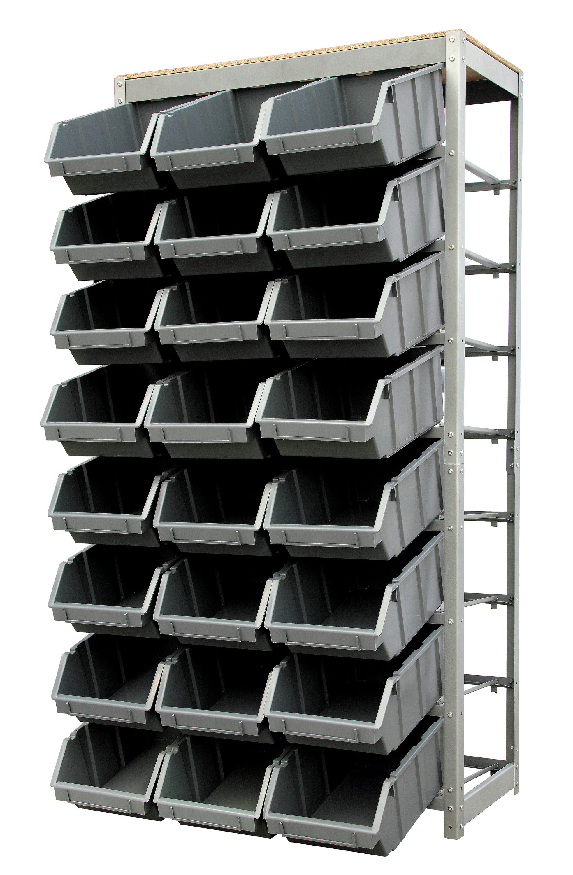 King's Rack Bin Rack Storage System Heavy Duty Steel Rack Organizer Shelving Unit w/ 24 Plastic Bins in 8 Tiers, Gray