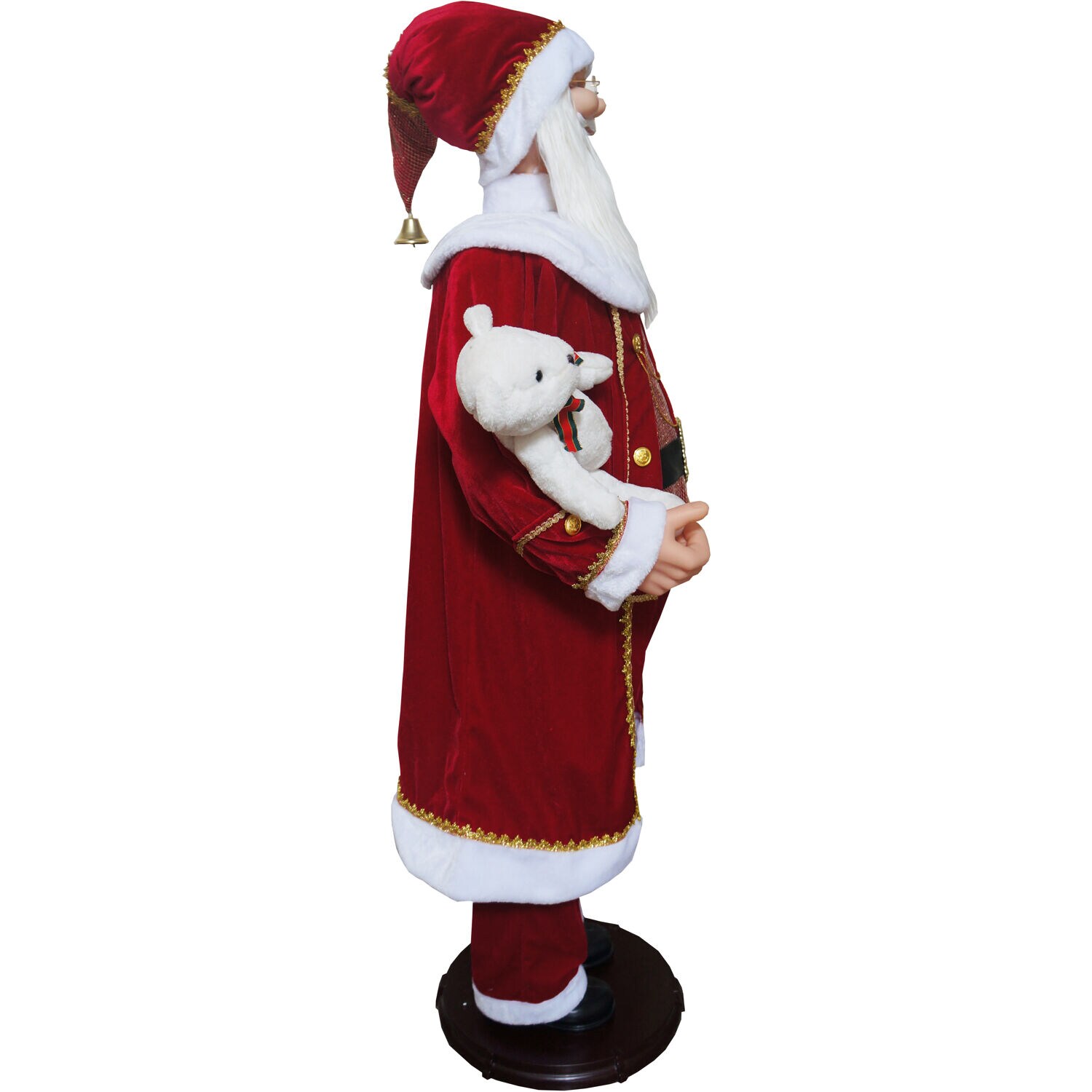 58" Red Velvet Dancing Santa with Bear and Wreath