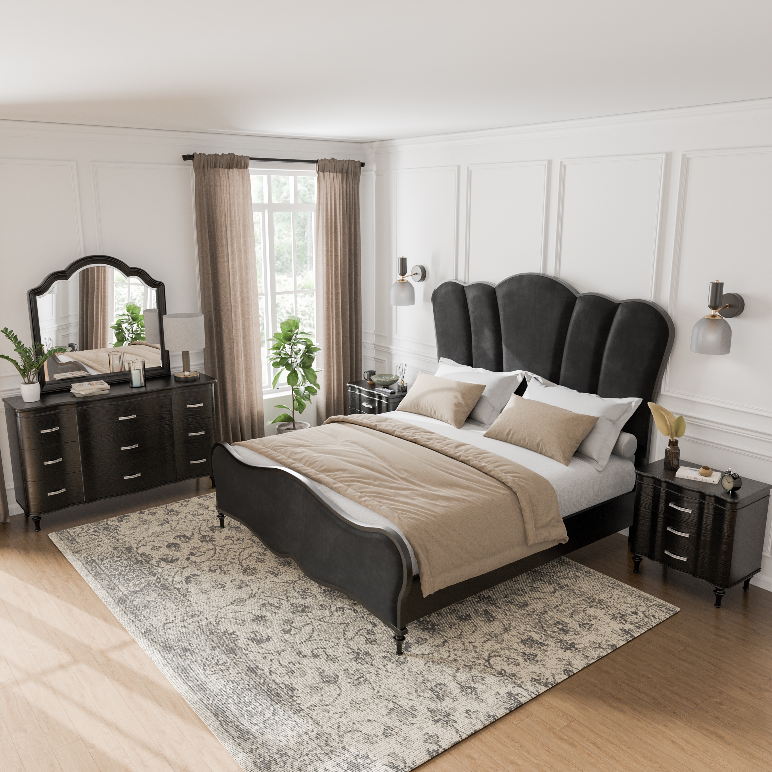 Furniture of America IDF7416BK-Q-NDM Seabliss Black Queen Bedroom Set