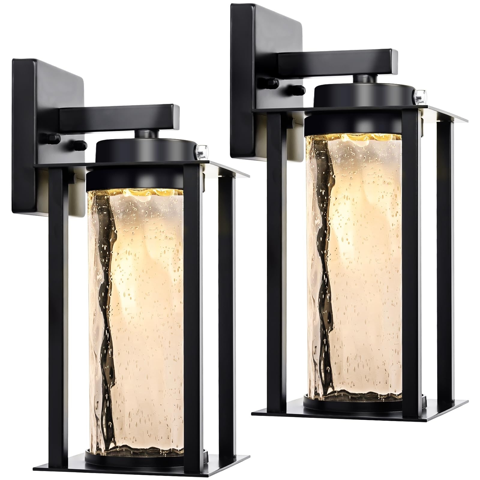 Vrbgify  LED Dusk to Dawn Outdoor Light Fixtures 2 Pack Modern Black Porch Wall Mount with Photocell Sensor 13W 3000K Waterproof Exterior Sconce