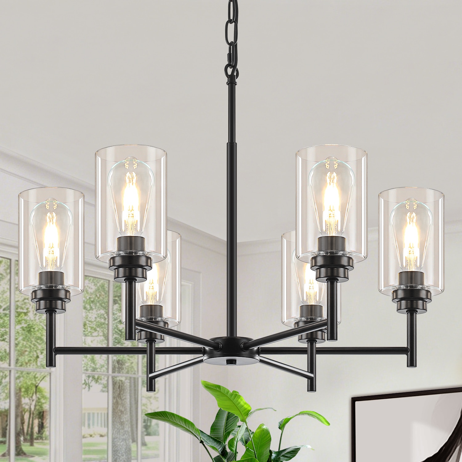 ZSMIHDOH 6 -Light Matte Black Metal Chandelier