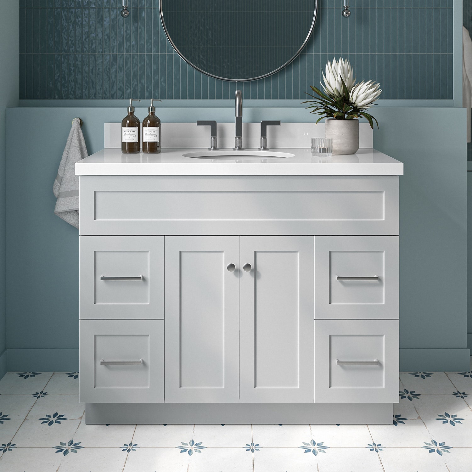 ARIEL F043SWQOVOGRY Hamlet 42-in Grey Undermount Single sink Bathroom Vanity with Pure White Quartz Quartz Top