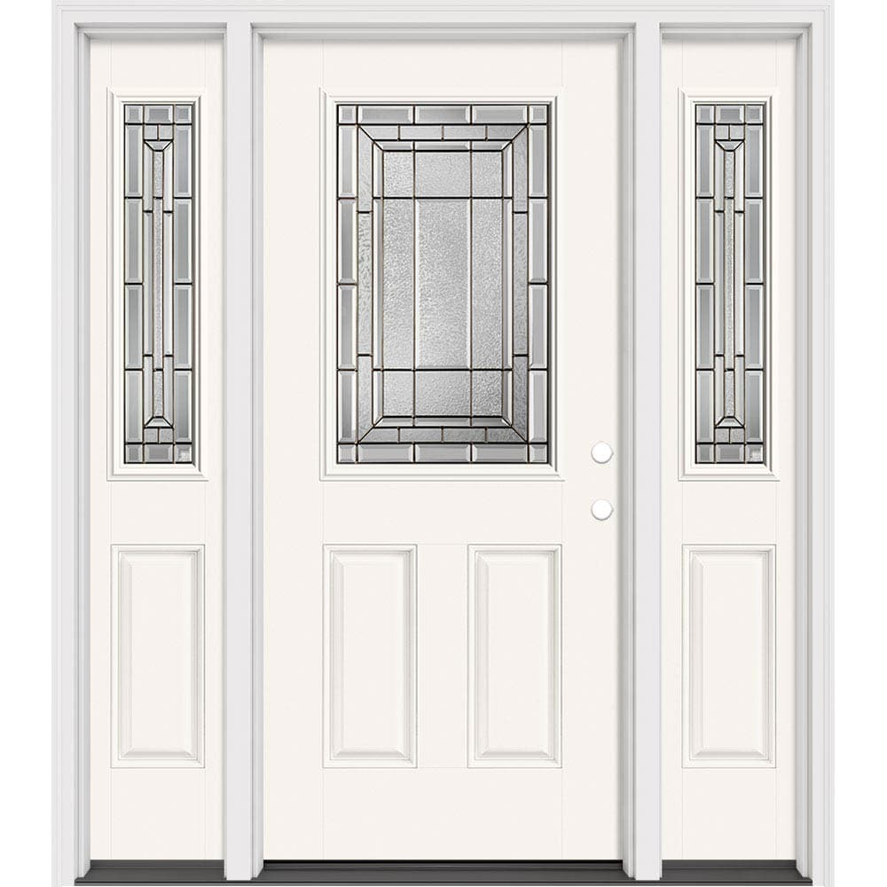 Masonite 631420 Sequence 64-in x 80-in x 4-9/16-in Fiberglass Half lite Left-hand inswing Arctic White Painted Prehung Slab Front Door with Sidelights with Brickmould Insulating core