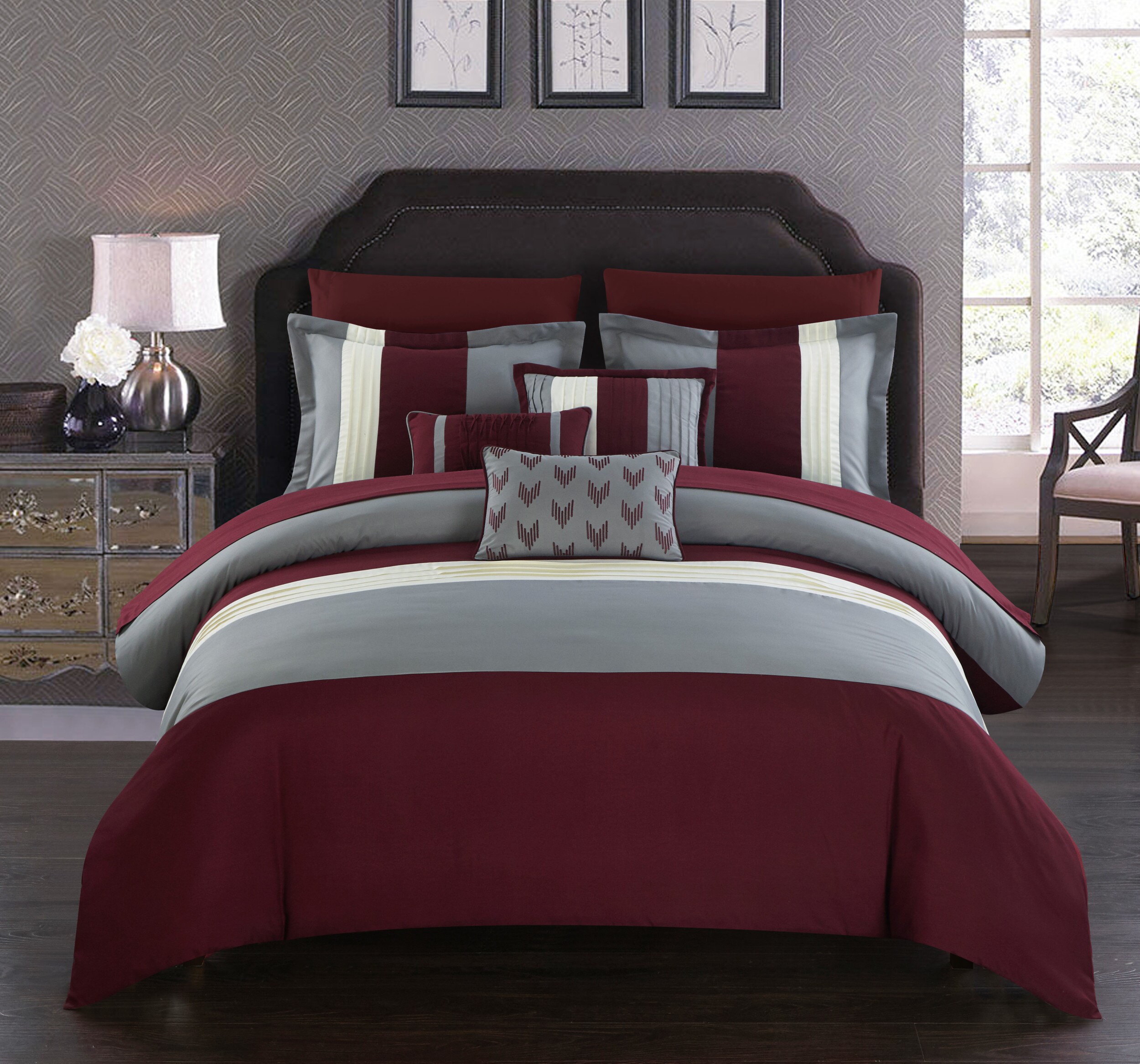  Stratford Park Warm and Vibrant 10 Piece Comforter Bedding Set,  Burgundy, Queen Size, Warm, 100% Polyester : Home & Kitchen