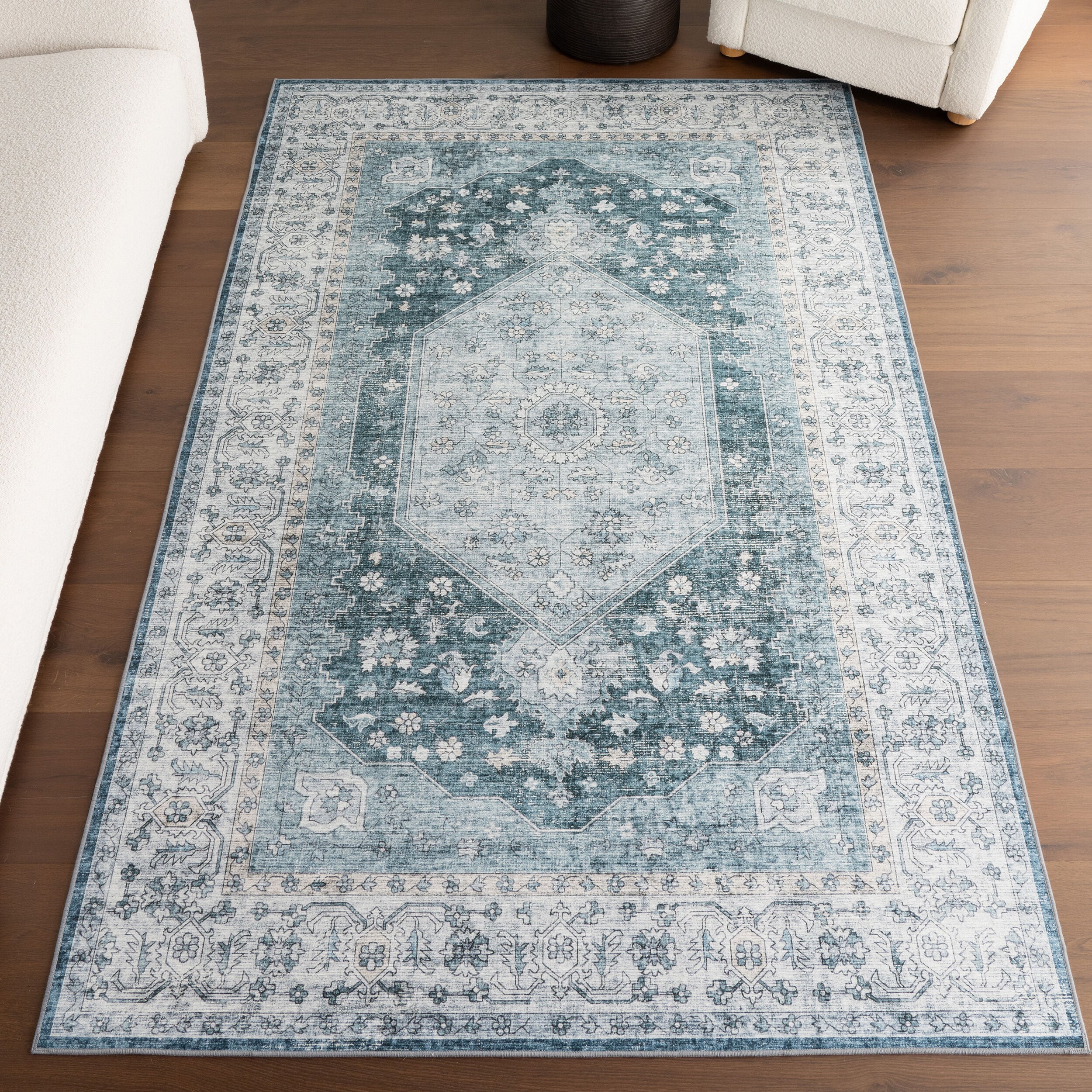 nuLOOM 200HJTH24B-508 Prairie Medallion SplashGuard Machine Washable 5ft. x 8ft. Green Area Rug