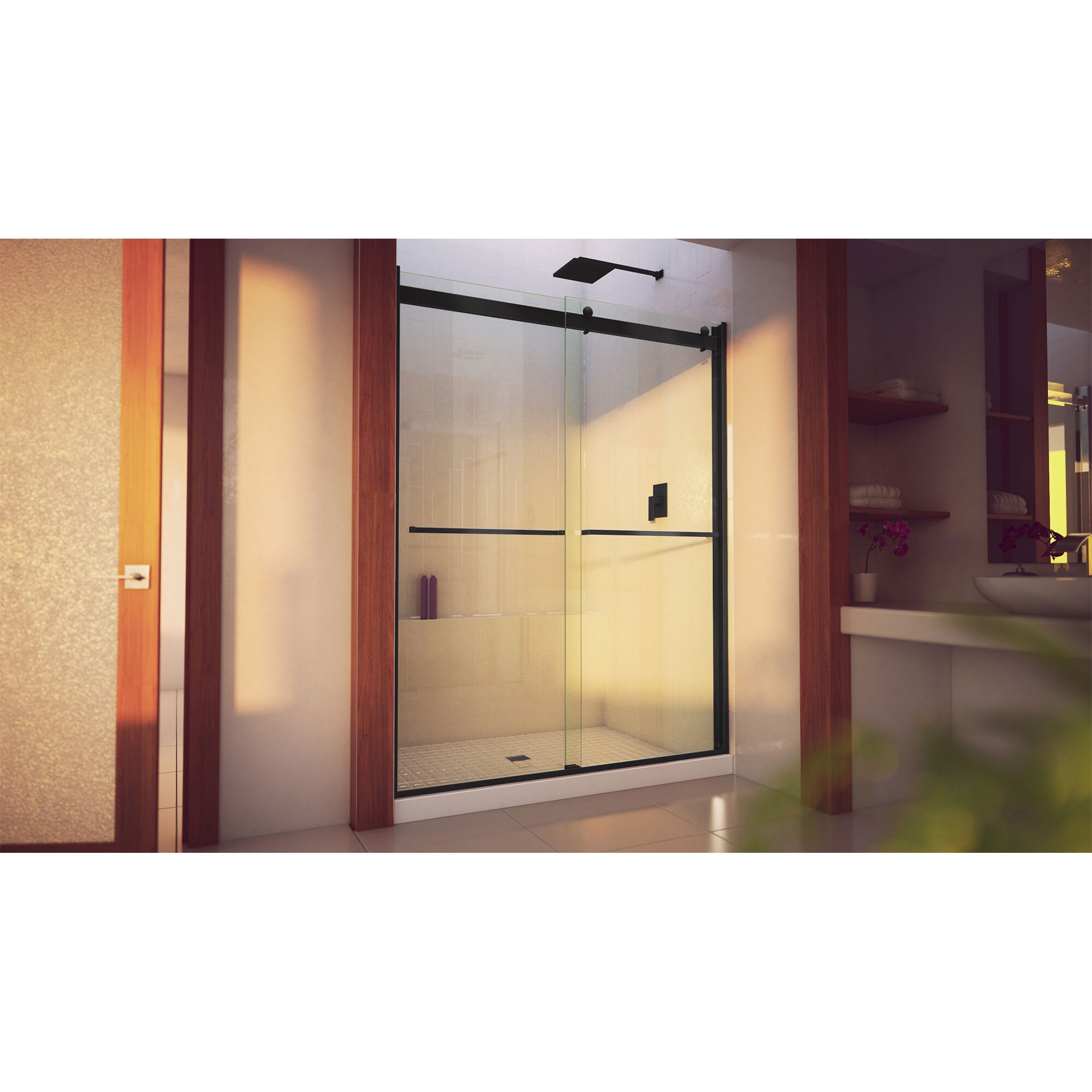 Satin Black Clear Glass Semi-Frameless Shower Door 60" x 76"