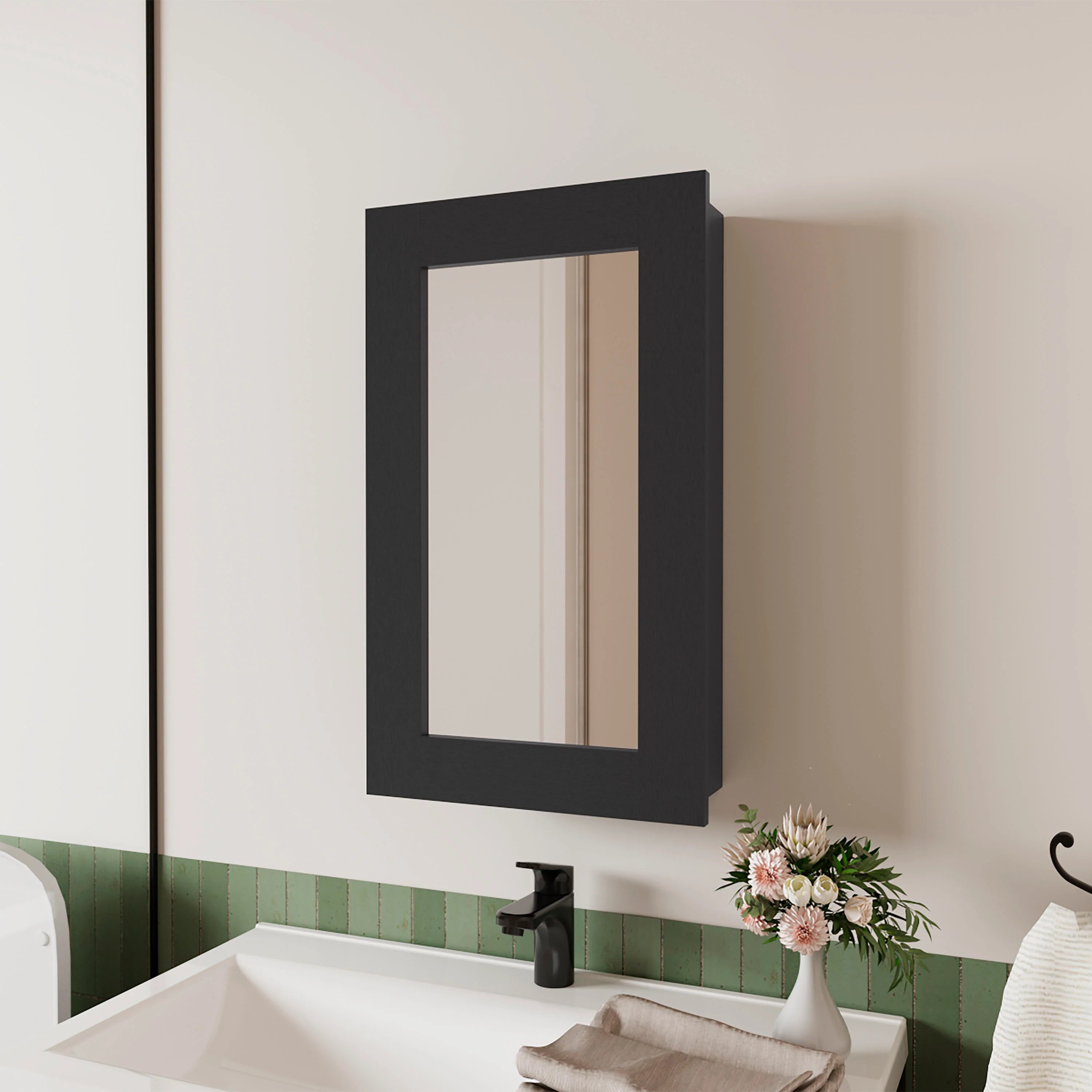 Wooakway 25.7x15.3 Inch Bathroom Medicine Cabinet with Mirrored Door Wall Mounted Storage Organizer Space Saving Modern Wenge Finish Cabinet
