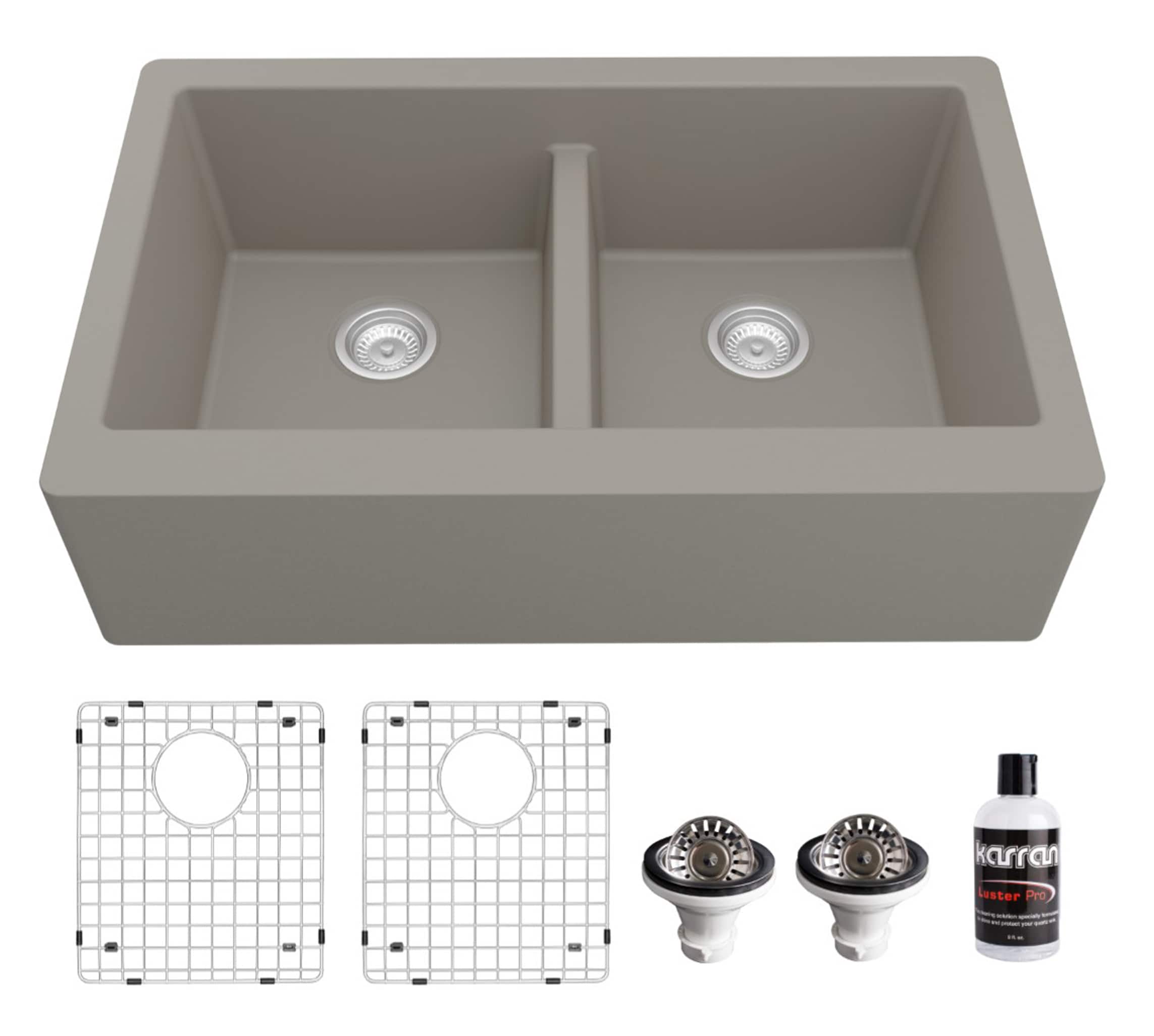 Karran QA-750-CN-PK1 Farmhouse apron front 34-in x 21.25-in Quartz Double equal bowl Kitchen Sink