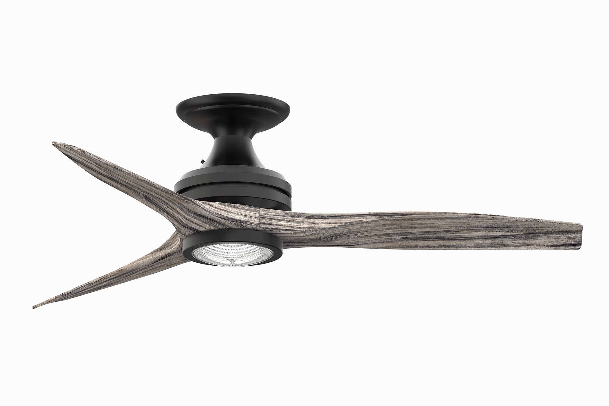 Fanimation FP6721BBL-48WE-LK-F Spitfire 48-in Integrated LED Outdoor Flush Mount Black with Weathered Wood Blades Propeller Ceiling Fan With Light - Remote Included ( 3 -Blade )