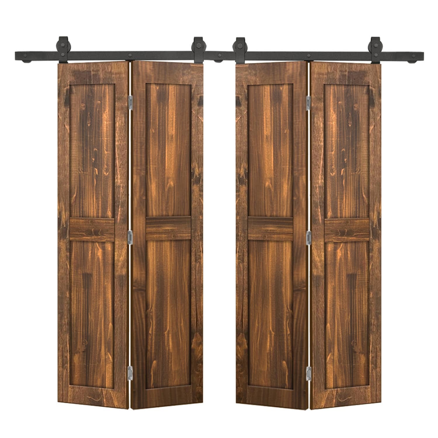 CALHOME 1905T+FSQ2-80X36BT(2 72-in x 80-in Walnut Stained Equal Pine Wood Hollow core Double bifold Barn Door (Hardware Included)