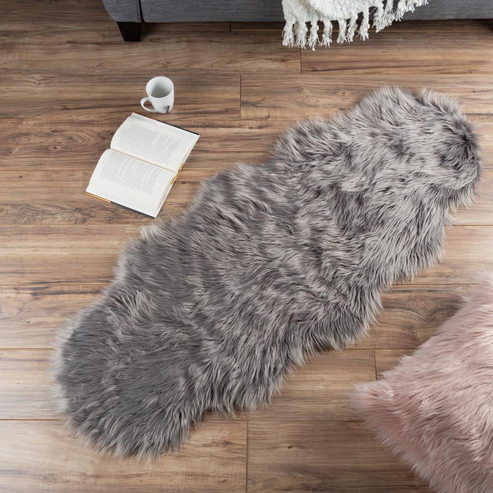 Ghouse Rectangular Grey Area Rug 2x5 feet, Thick and Fluffy Faux Sheepskin  Machine Washable Rectangular Plush Carpet, Faux Sheepskin Rug for Living