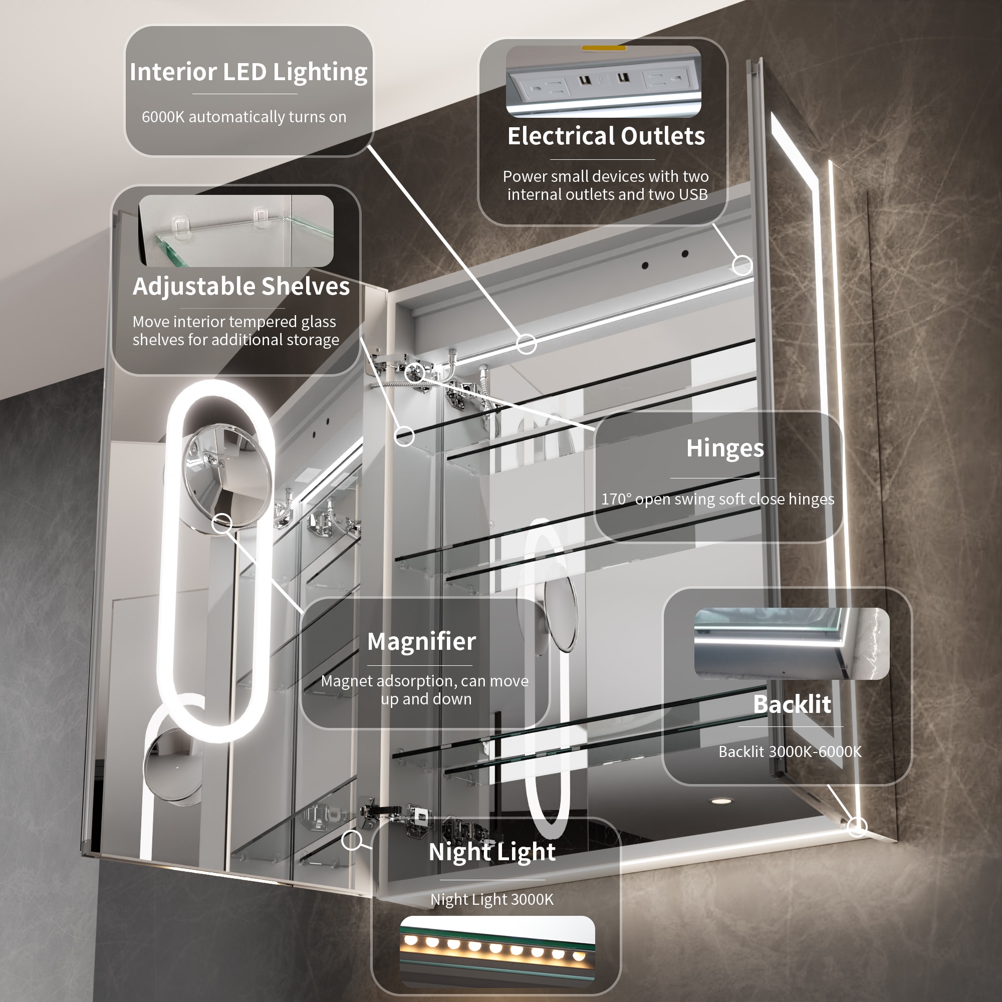 Forclover J11M-3036 Bathroom-Medicine-Cabinets - View #6