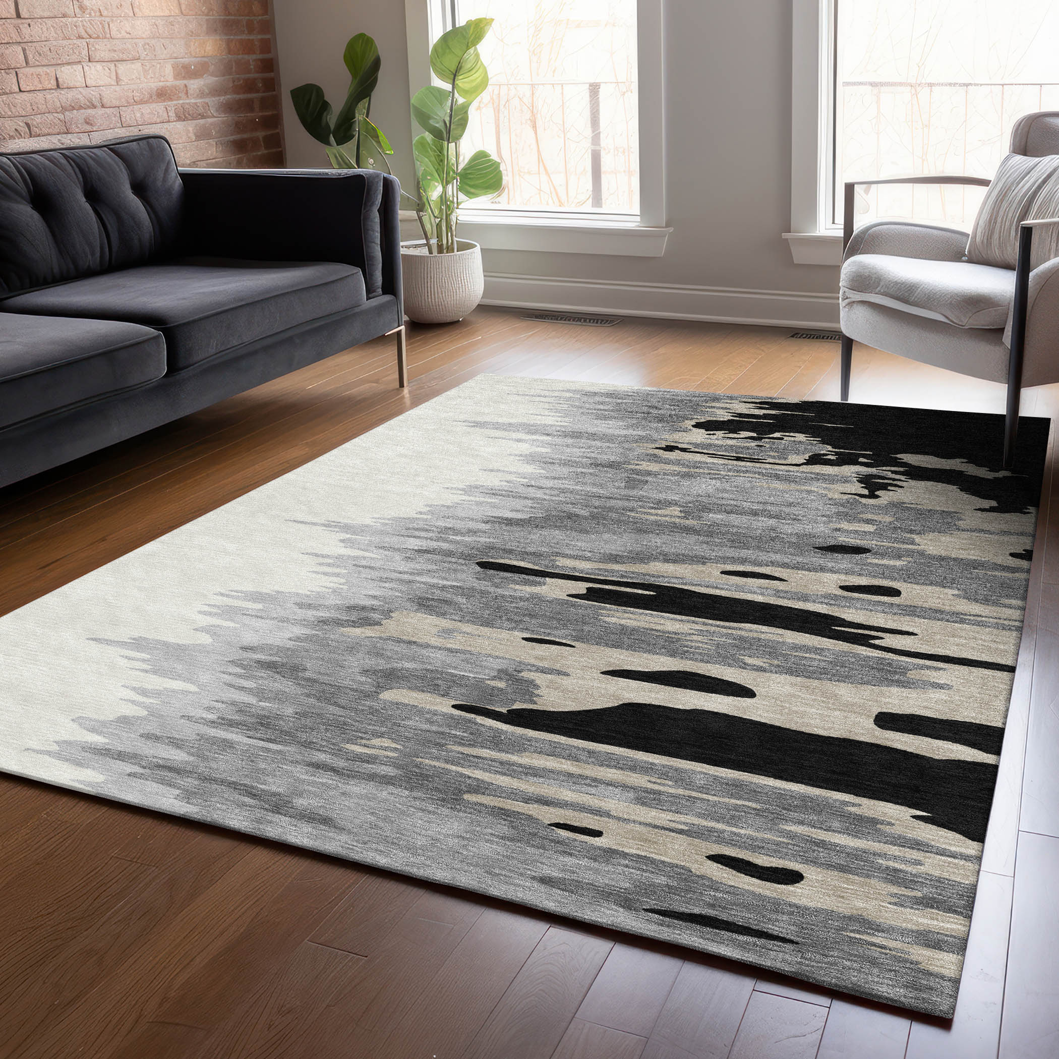 Addison Rugs ACN1050BK30X46 Chantille ACN1050BK 2 x 3 (ft) Polyester Black Rectangular Indoor/Outdoor Geometric Machine washable Area rug