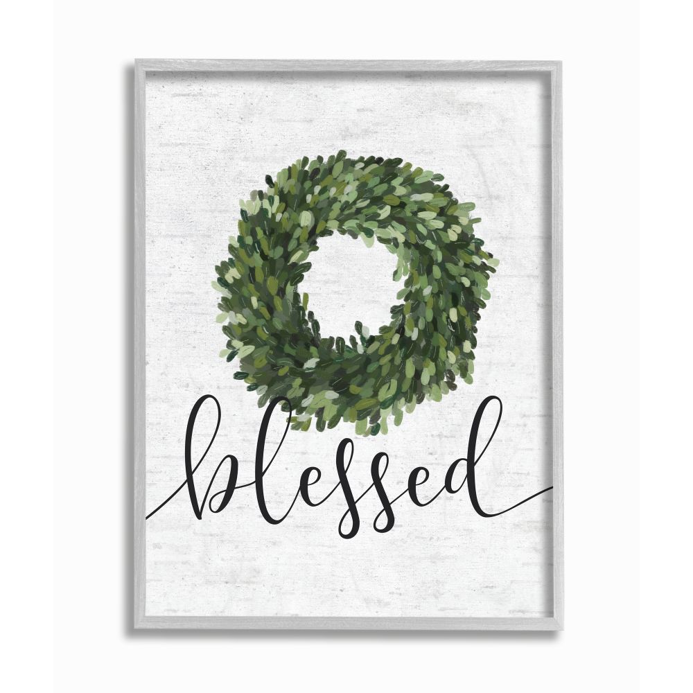 Stupell Industries AB-790-GFF-16X20 Simple Blessed Text with Greenery Wreath Design Lettered and Lined Framed 20-in H x 16-in W Whimsical Print