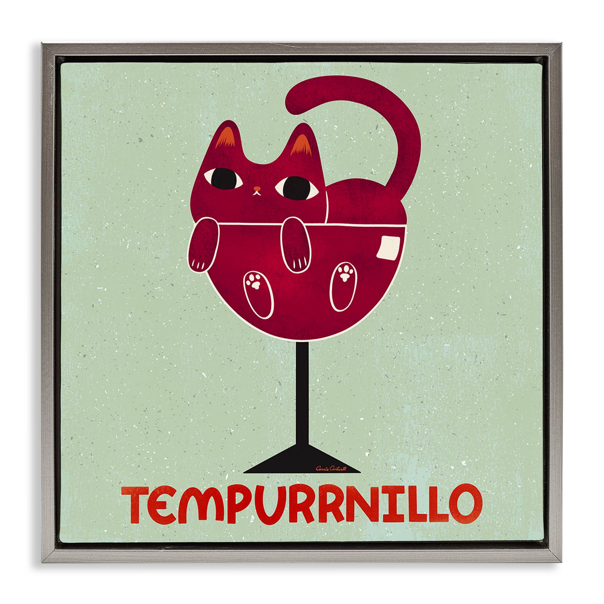 Stupell Industries BS-843-FFL-17X17 Tempurrnillo Cat Wine Gray Framed Floater Canvas Wall Art By Carrie Cantwell 18 x 18