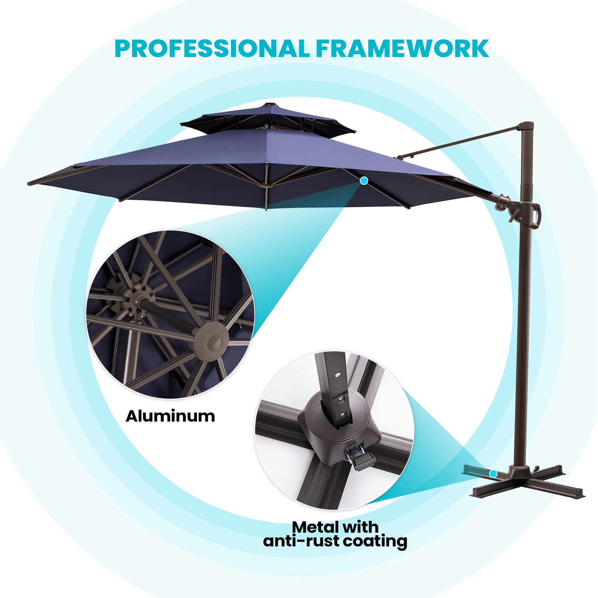 Pellebant 11.5-ft Steel Blue Cantilever Patio Umbrella in the Patio ...