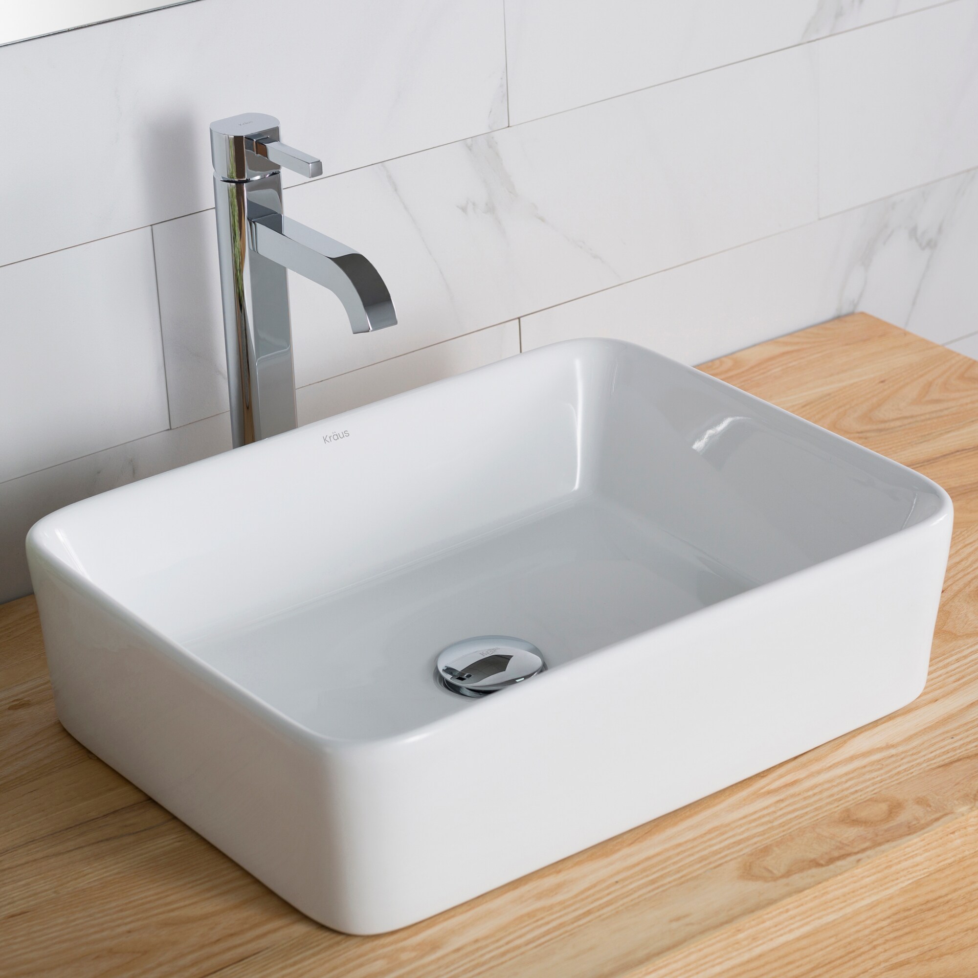 Kraus Chrome Ceramic Vessel Rectangular Traditional Bathroom Sink with ...