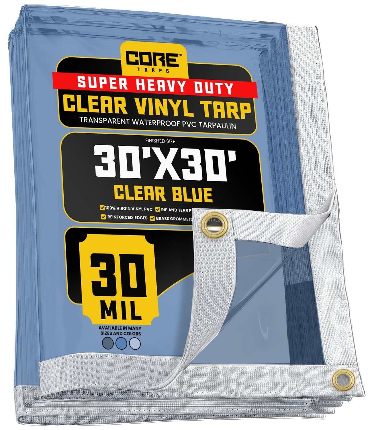 Core Tarps CT-203-30X30 30-ft x 30-ft Blue Commercial Vinyl 30-mil Tarp