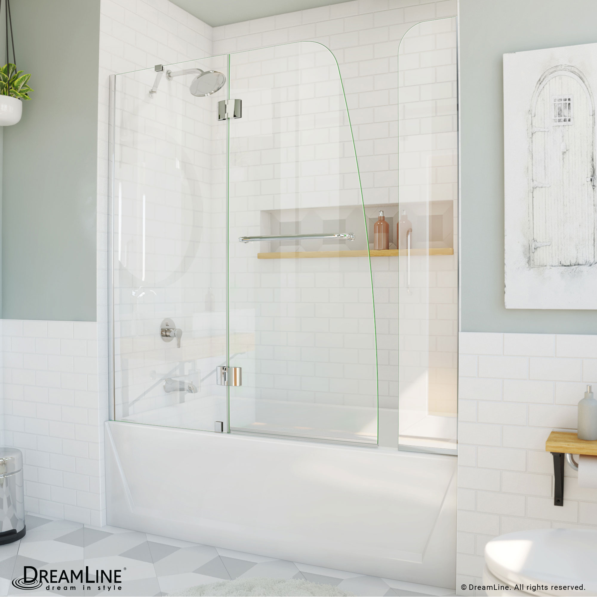 DreamLine SHDR-3148586-EX-01 Aqua Chrome 56-in to 60-in W x 58.0-in H Frameless Hinged Bathtub door