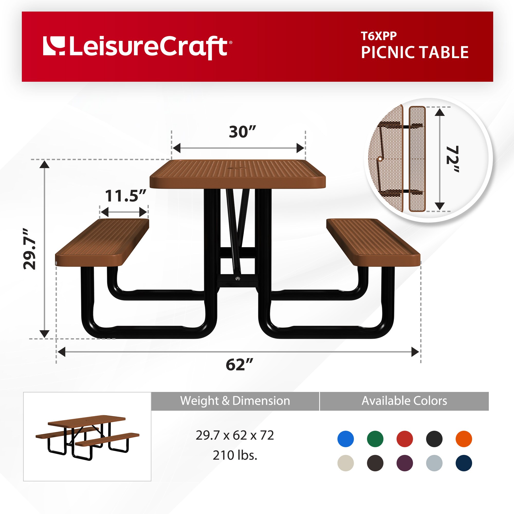LeisureCraft T6XPP-BROWN Picnic-Tables - View #6