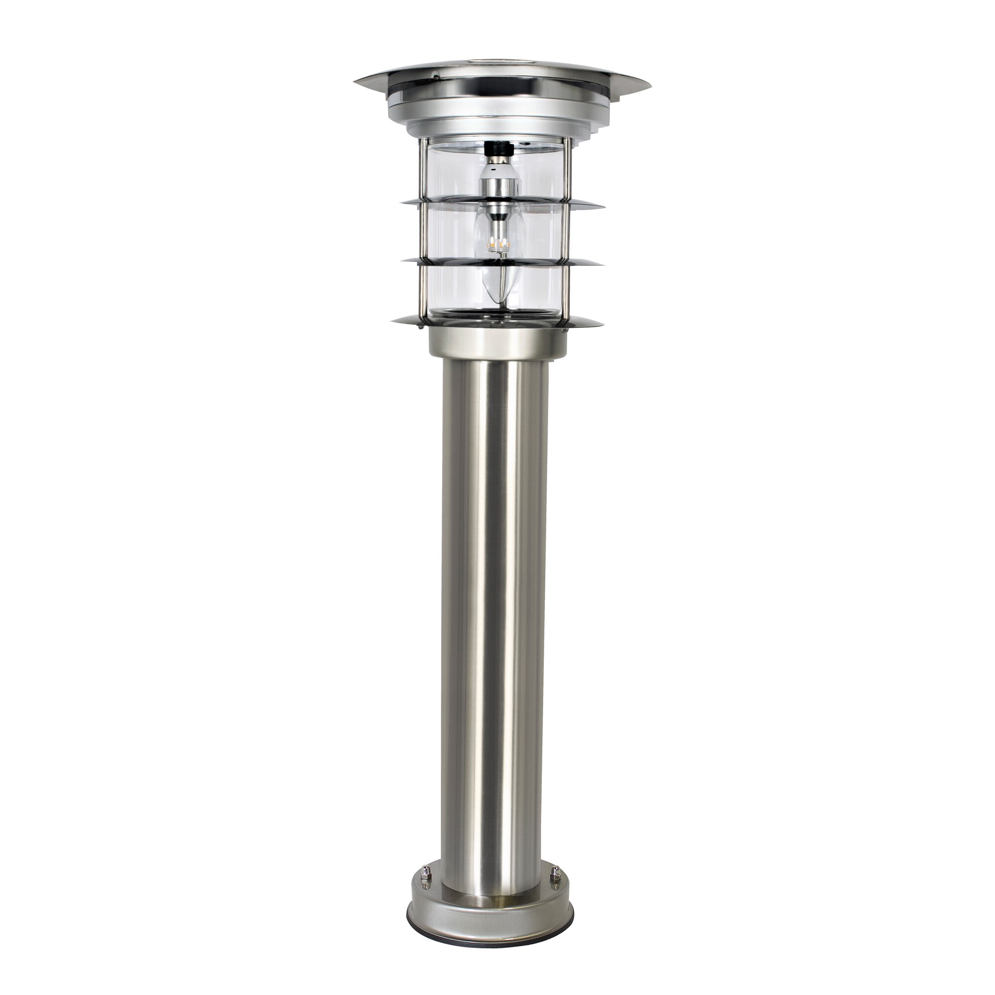 Stainless Steel Silver LED Solar Pathway Bollard Lights, Set of 2
