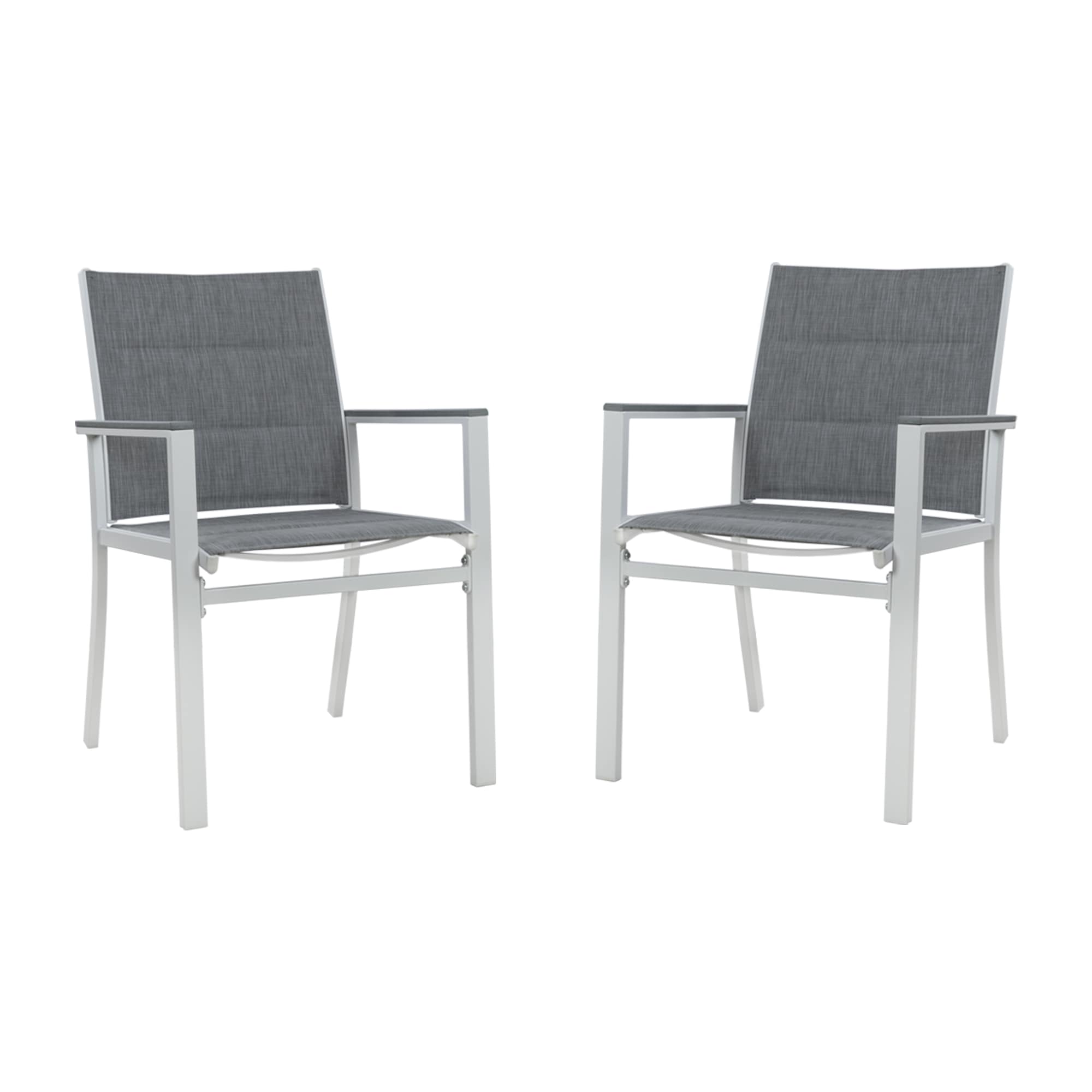 Brown Powder-Coated Aluminum Dining Chair with Gray Cushions - Set of 2