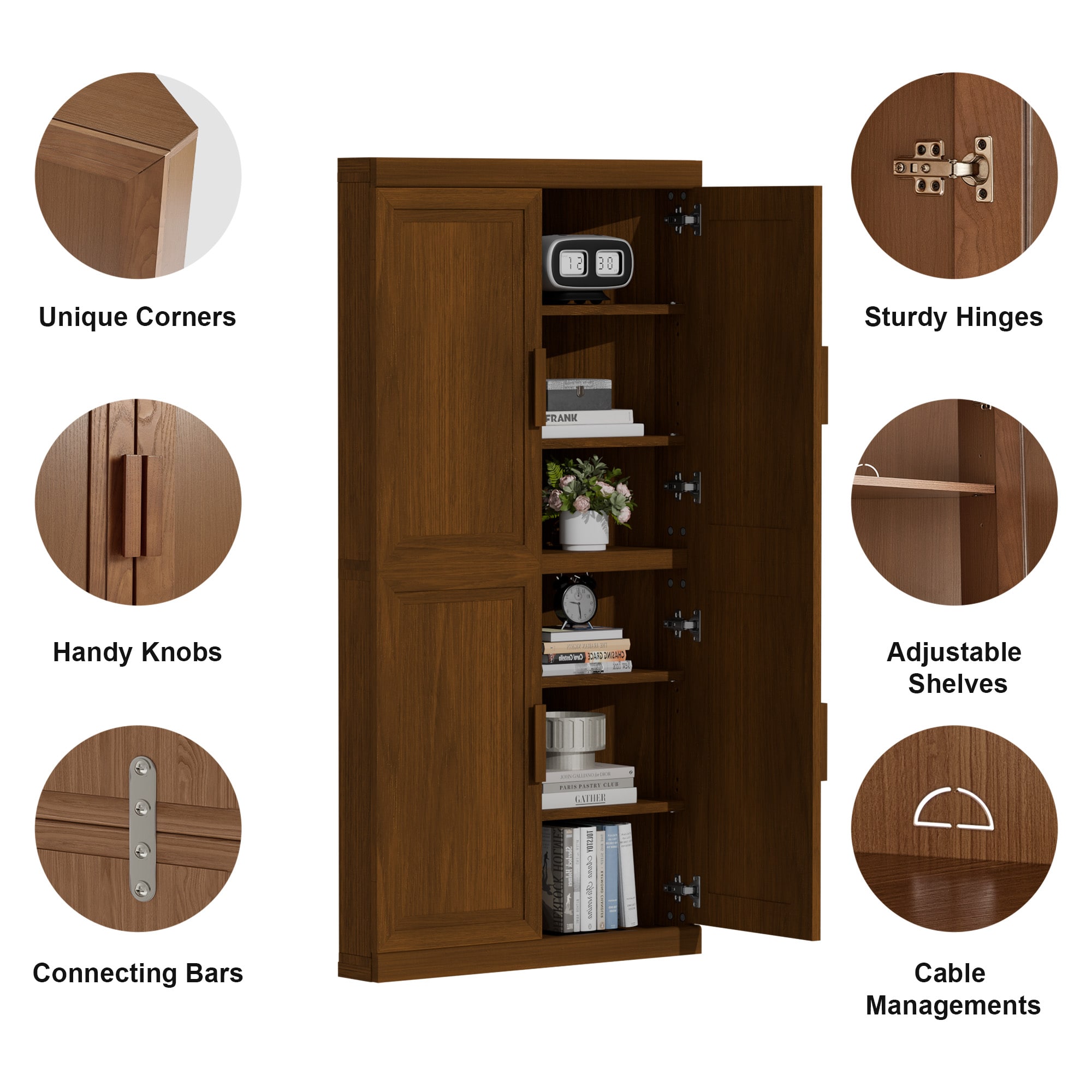 Vynxaria Walnut Corner Storage Cabinet with Doors 30-in W x 15-in D x 61-in H