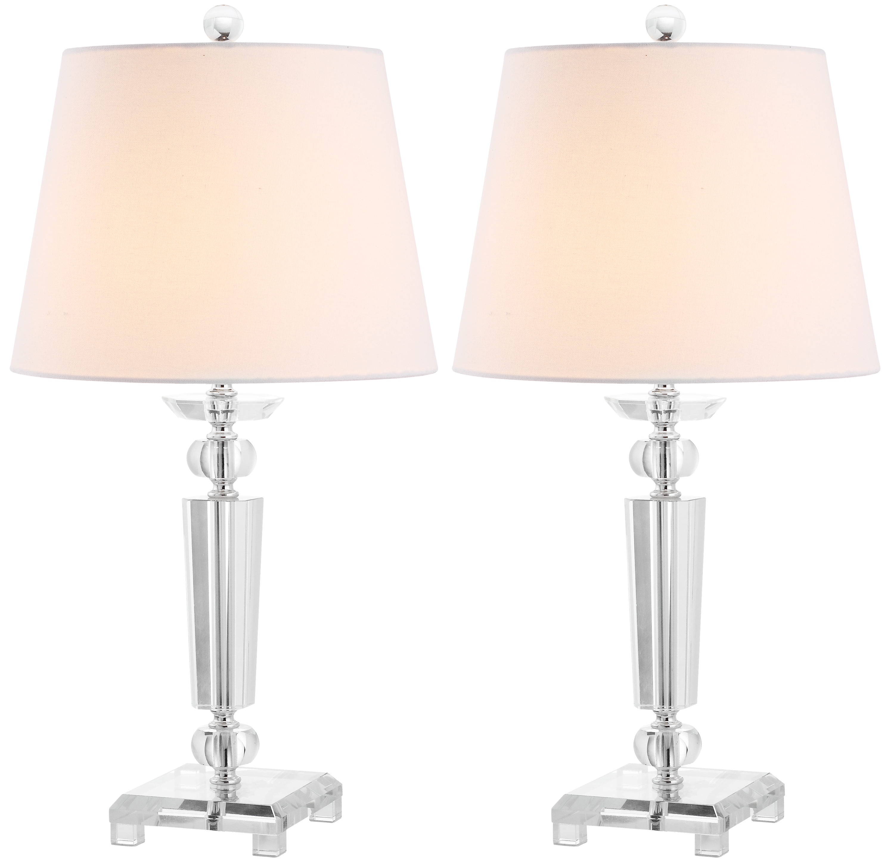 Elegant Crystal Candlestick Table Lamp Set with White Cotton Shade
