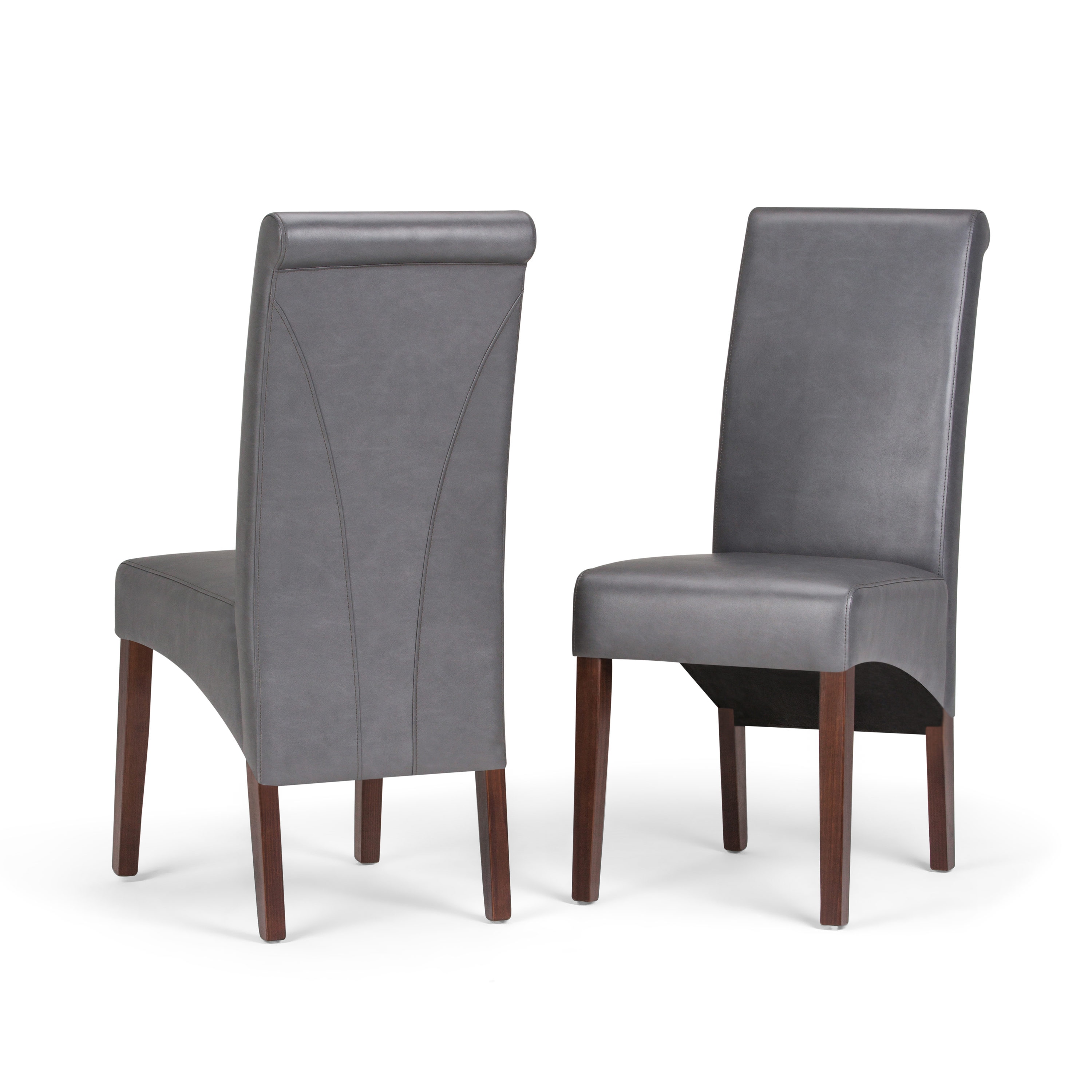 Simpli Home WS5134-G Set of 2 Avalon Contemporary/Modern Faux Leather Upholstered Dining Side Chair (Wood Frame)