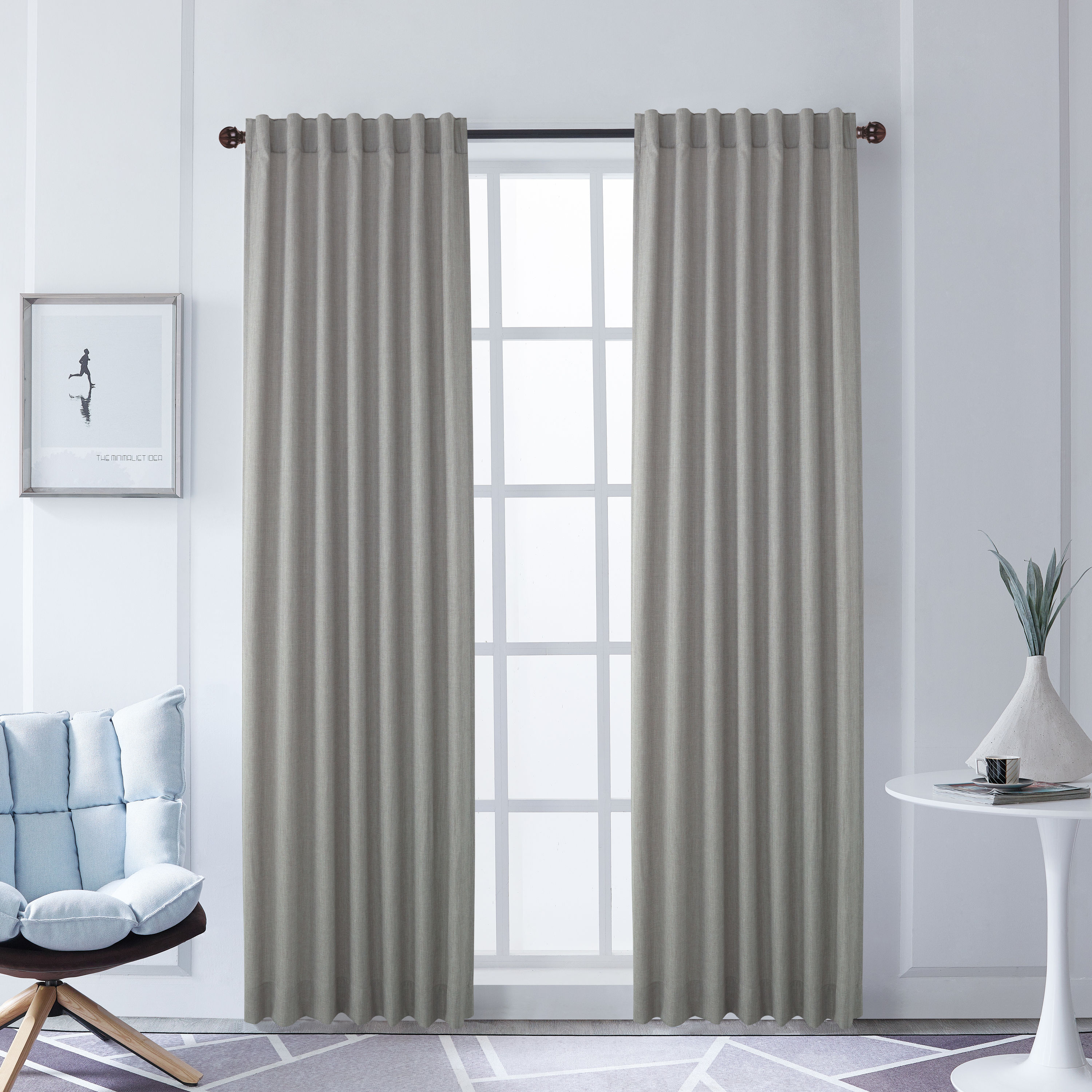  OLIVIA-V1-95-G 95-Inches Grey Trellis Semi-sheer Grommet Single curtain panel