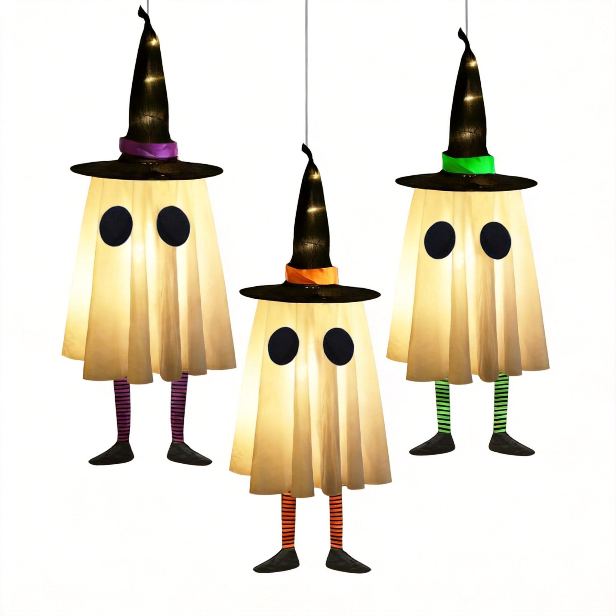 ZHLKING Hanging Ghost Witch Hat Decor Set 3 Indoor Outdoor Fabric