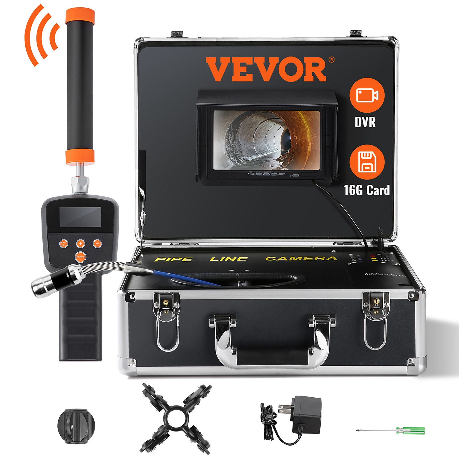VEVOR Sewer Camera with 512Hz Locator,100 Ft/30 M, 7 Pipeline Inspection Camera with DVR Function, IP68 Camera with 12 Adjust